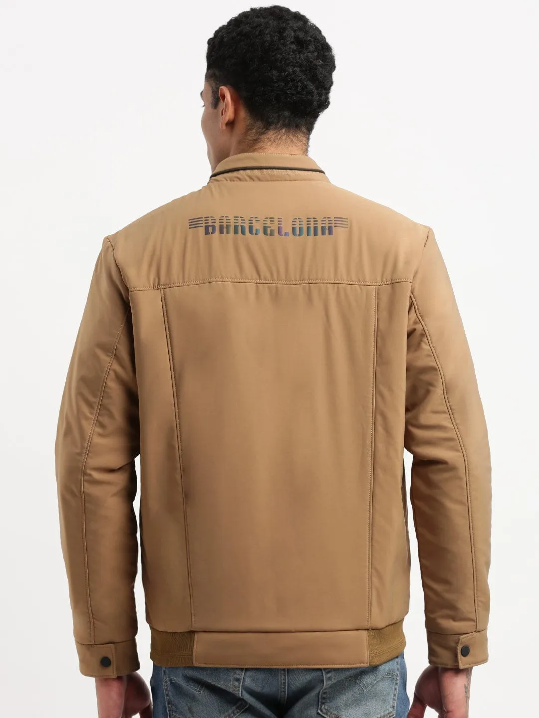 Men's Mock Collar Khaki Solid Bomber Jacket Weather Proof