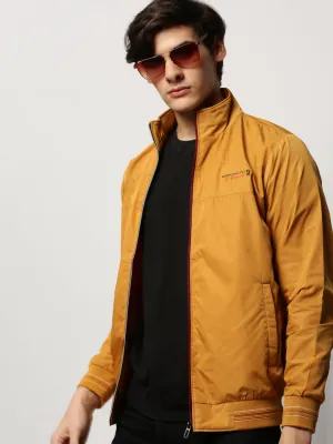 Men's Mustard Mock Collar Bomber Jacket Canvas Make Seamless Welded Construction