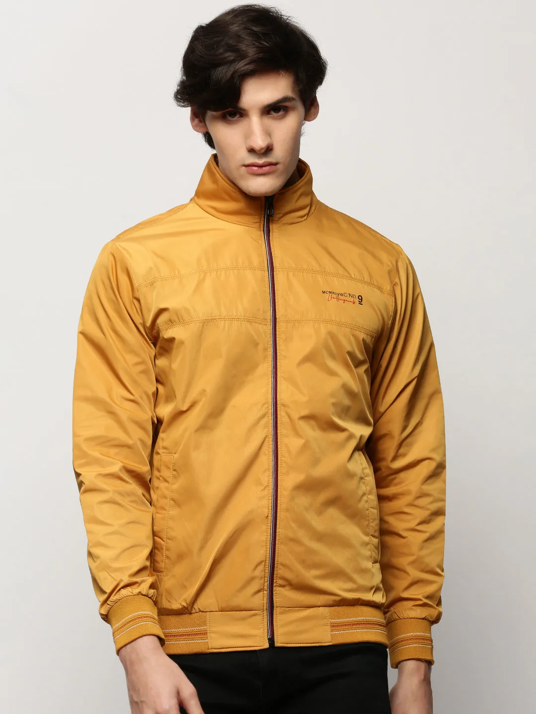 Men's Mustard Mock Collar Bomber Jacket Heat Retention