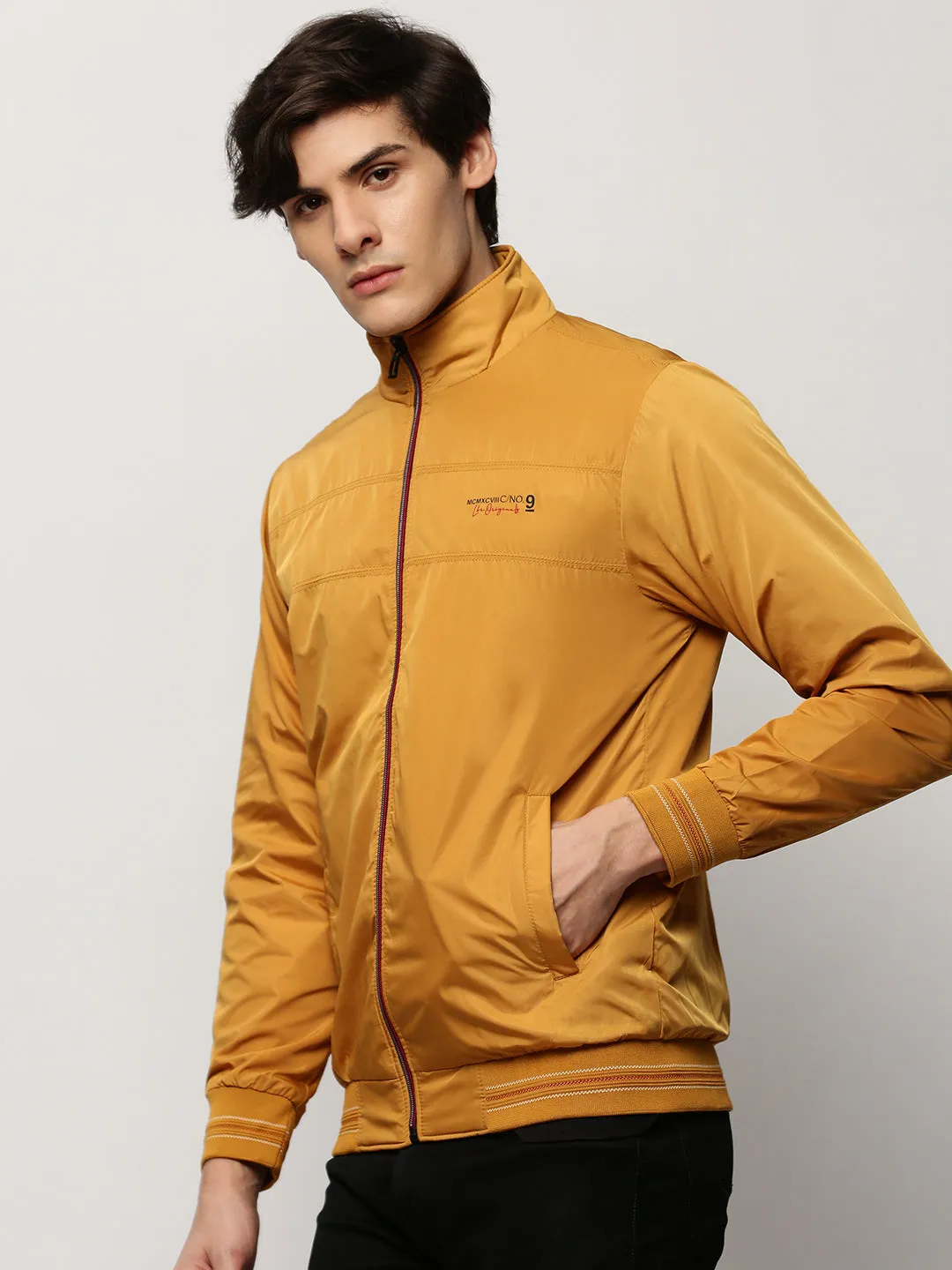 Men's Mustard Mock Collar Bomber Jacket Multi Layer Option