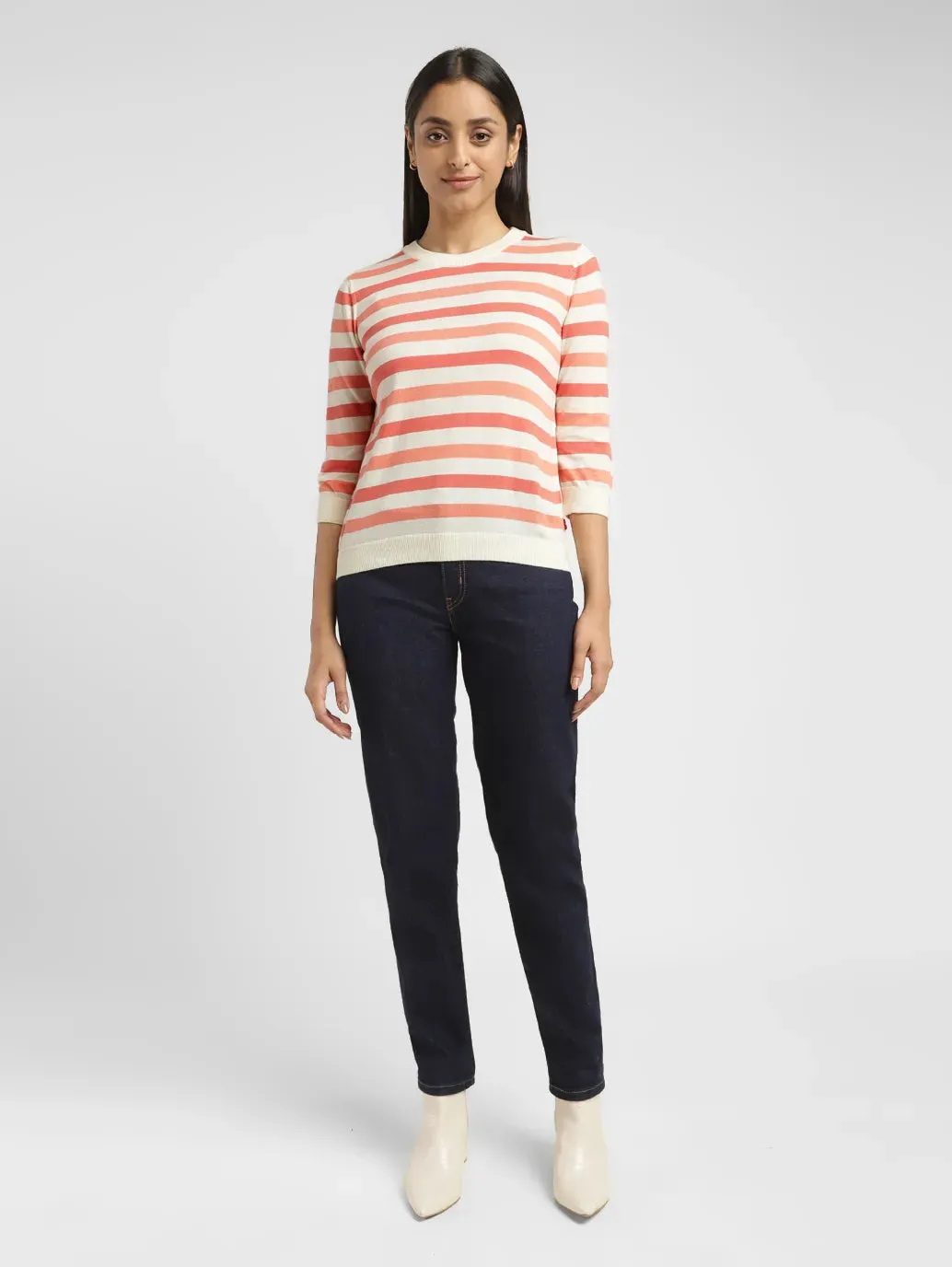 Women's Striped Crew Neck Pullover Sustainable Dye Process