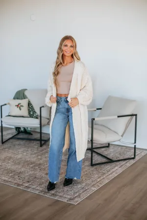 Drop Shoulder Durable Blends Jacquie Oversized Cardigan - Cream
