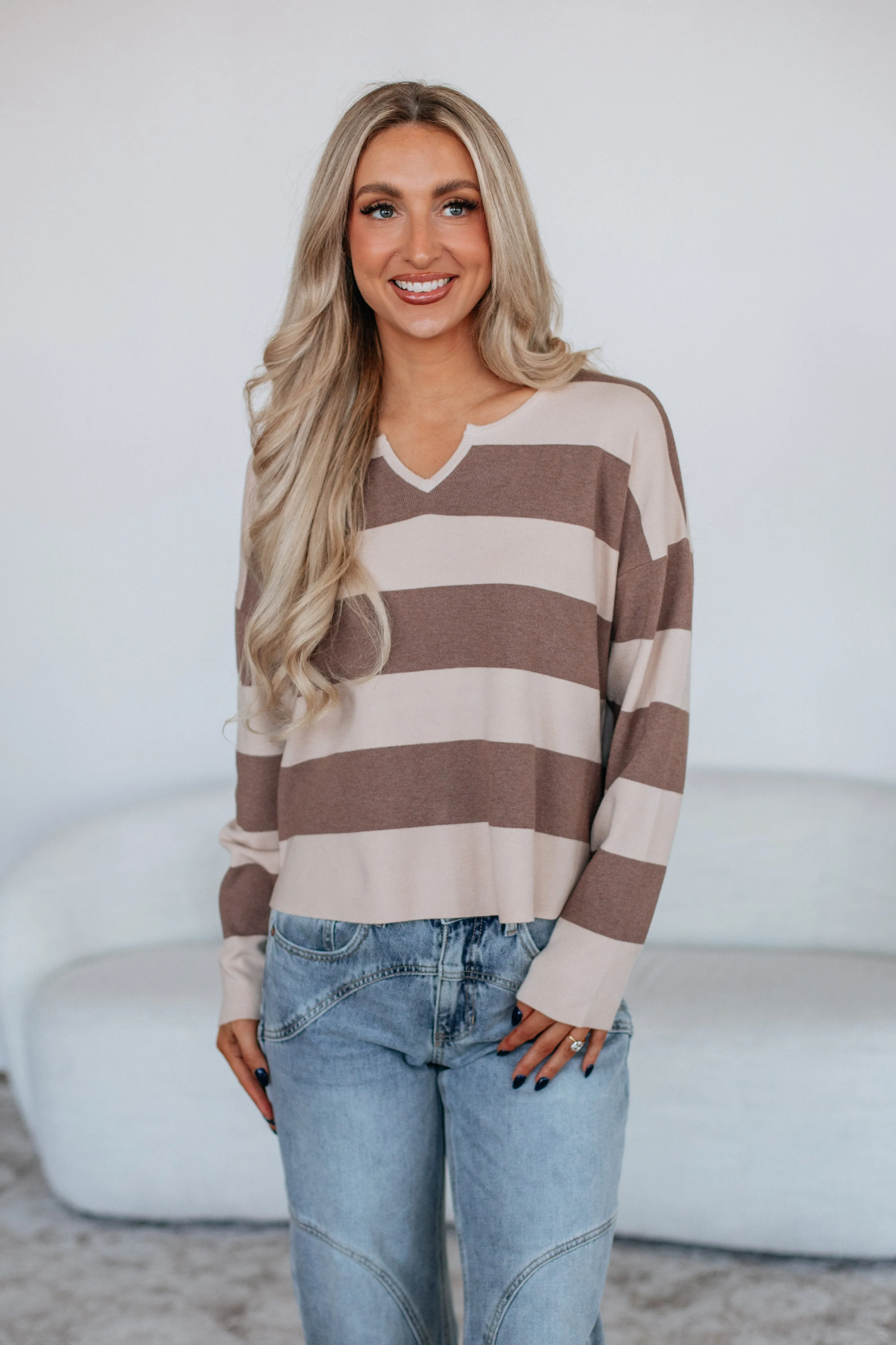Simple Aesthetic Breathable Mesh Panels Janise Striped Sweater