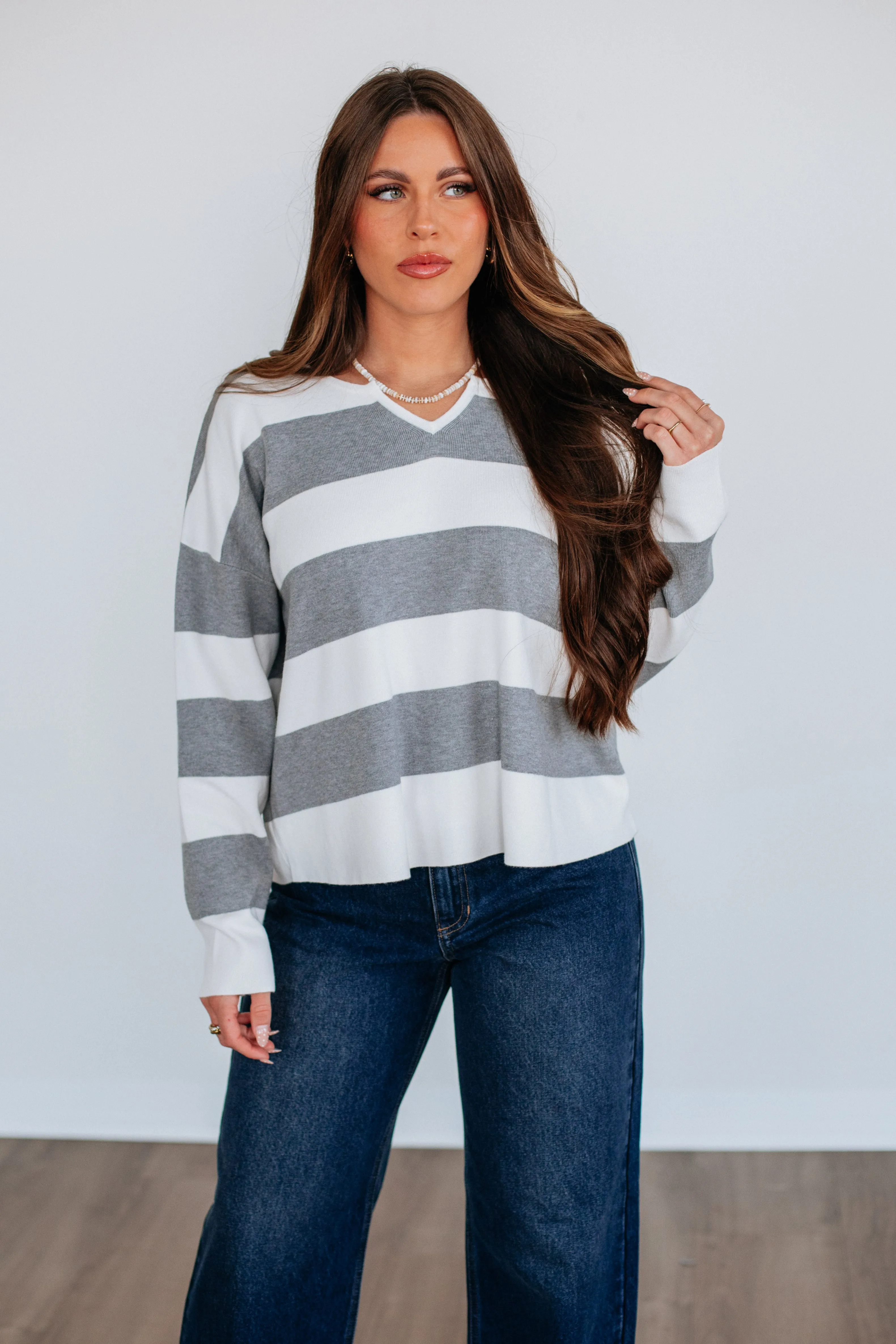 Janise Striped Sweater Double Layer Thermal muted tone