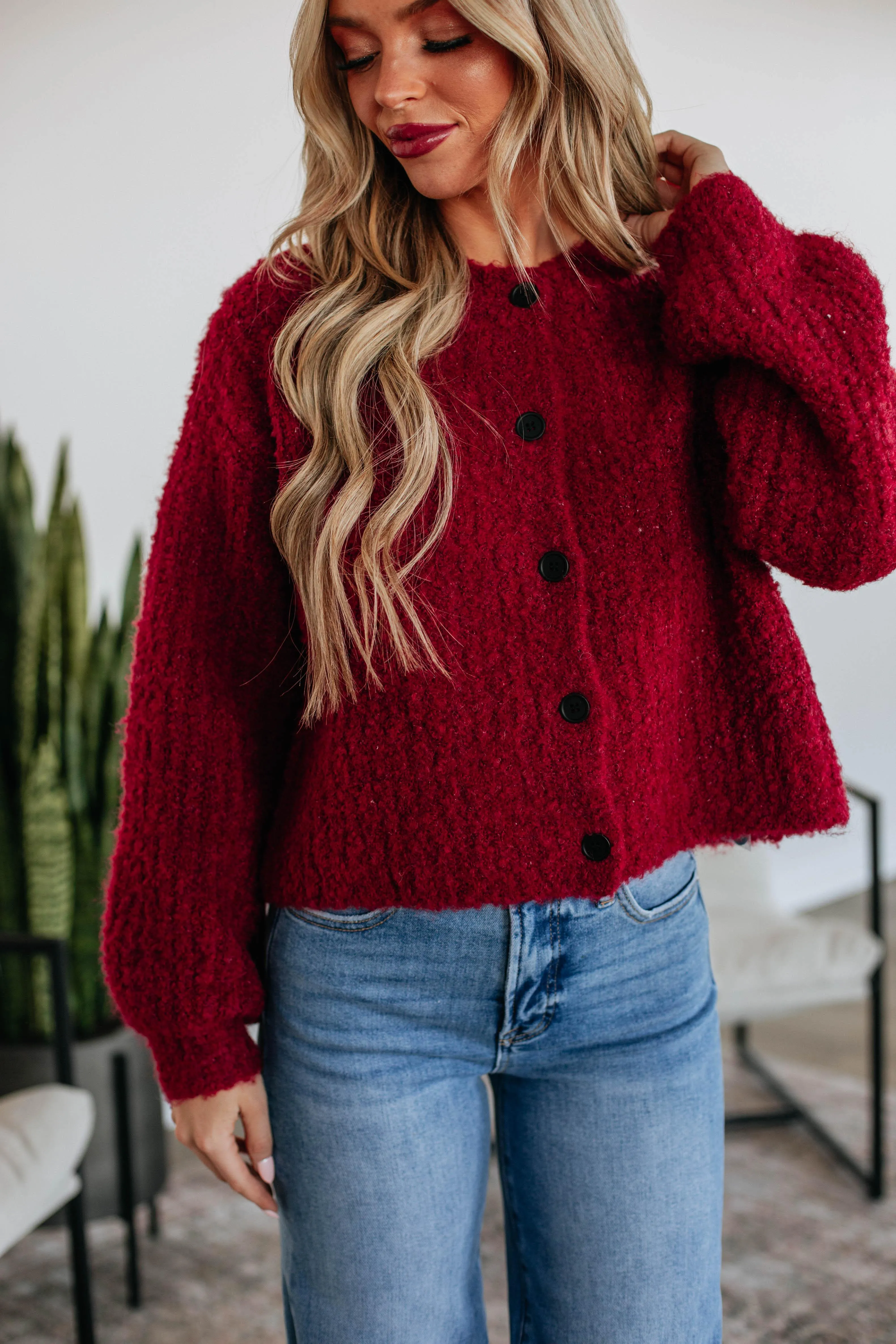 Jodie Knit Cardigan - Crimson Classic Shape