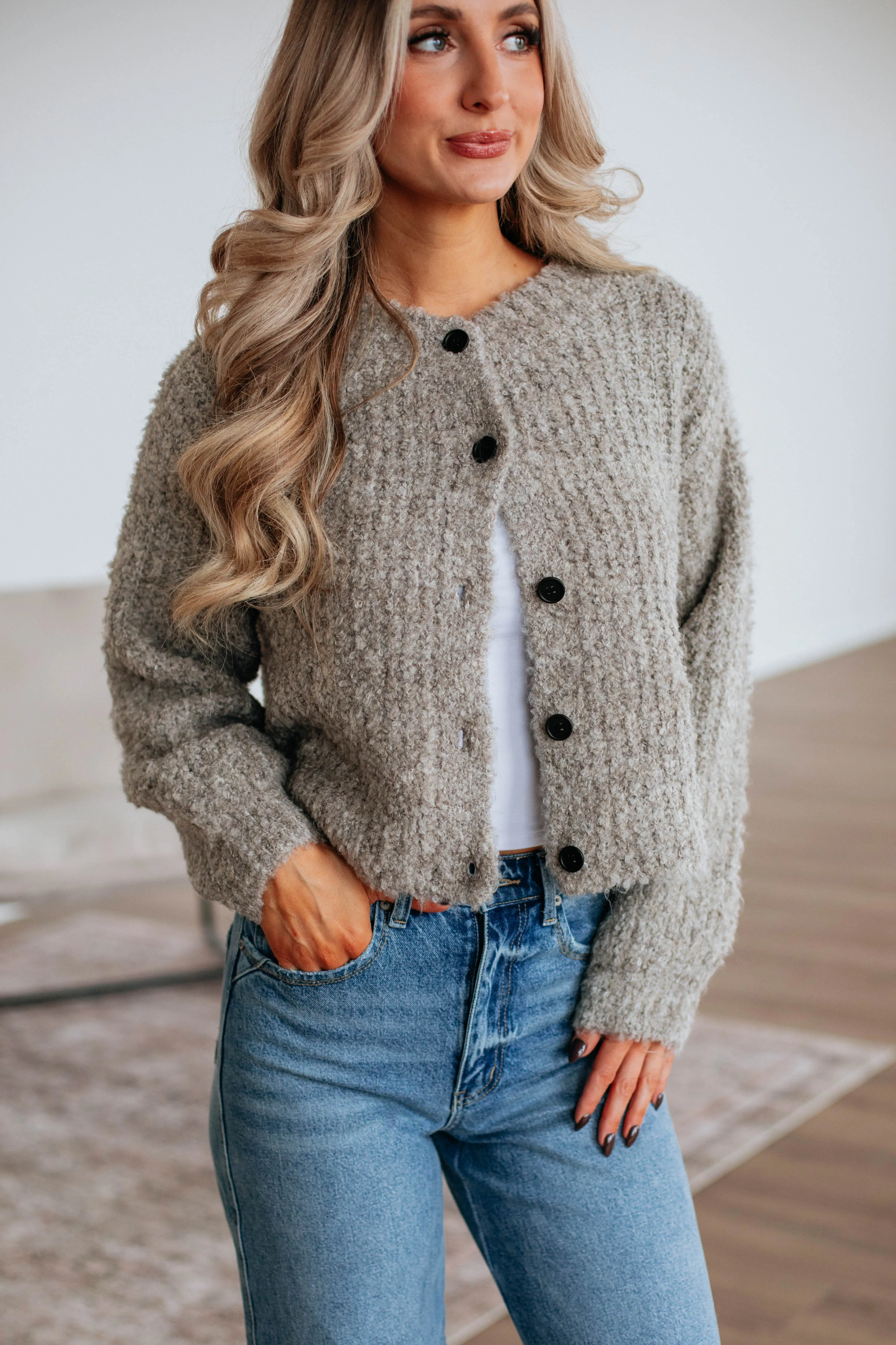 Multi purpose design Ribbed Hem Detail Jodie Knit Cardigan - Latte
