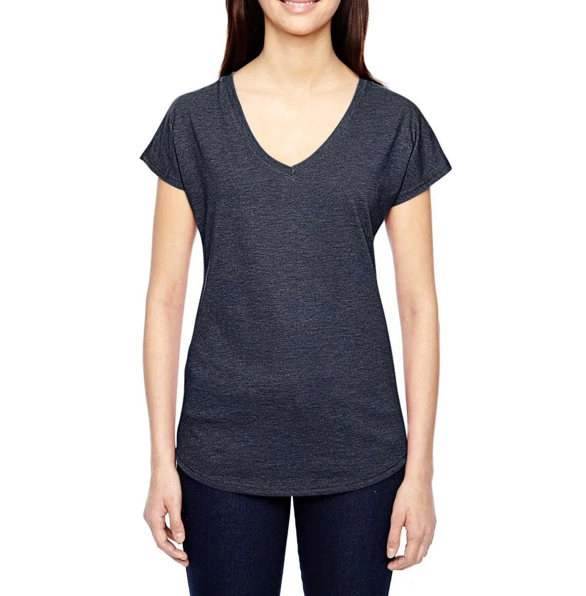 Relaxed Fit Design JustBlanks Ladies Tri-Blend Short Sleeve V-Neck T-Shirt