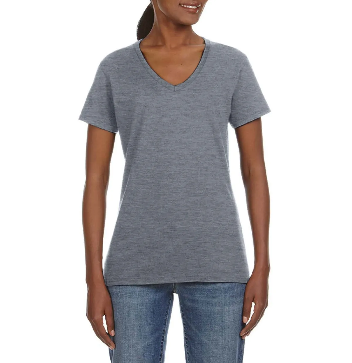 JustBlanks Ladies V-Neck Short Sleeve Semi-Fitted Cotton Tee ReinforcedShoulderPanels Seasonal Wear