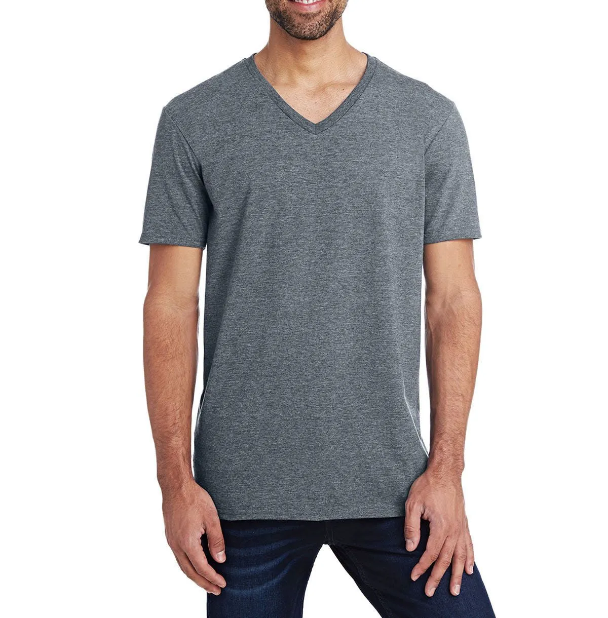 JustBlanks Men's Short Sleeve V-Neck T-Shirt with Shoulder Taping and Double-Needle Sleeves Casual Chic Look