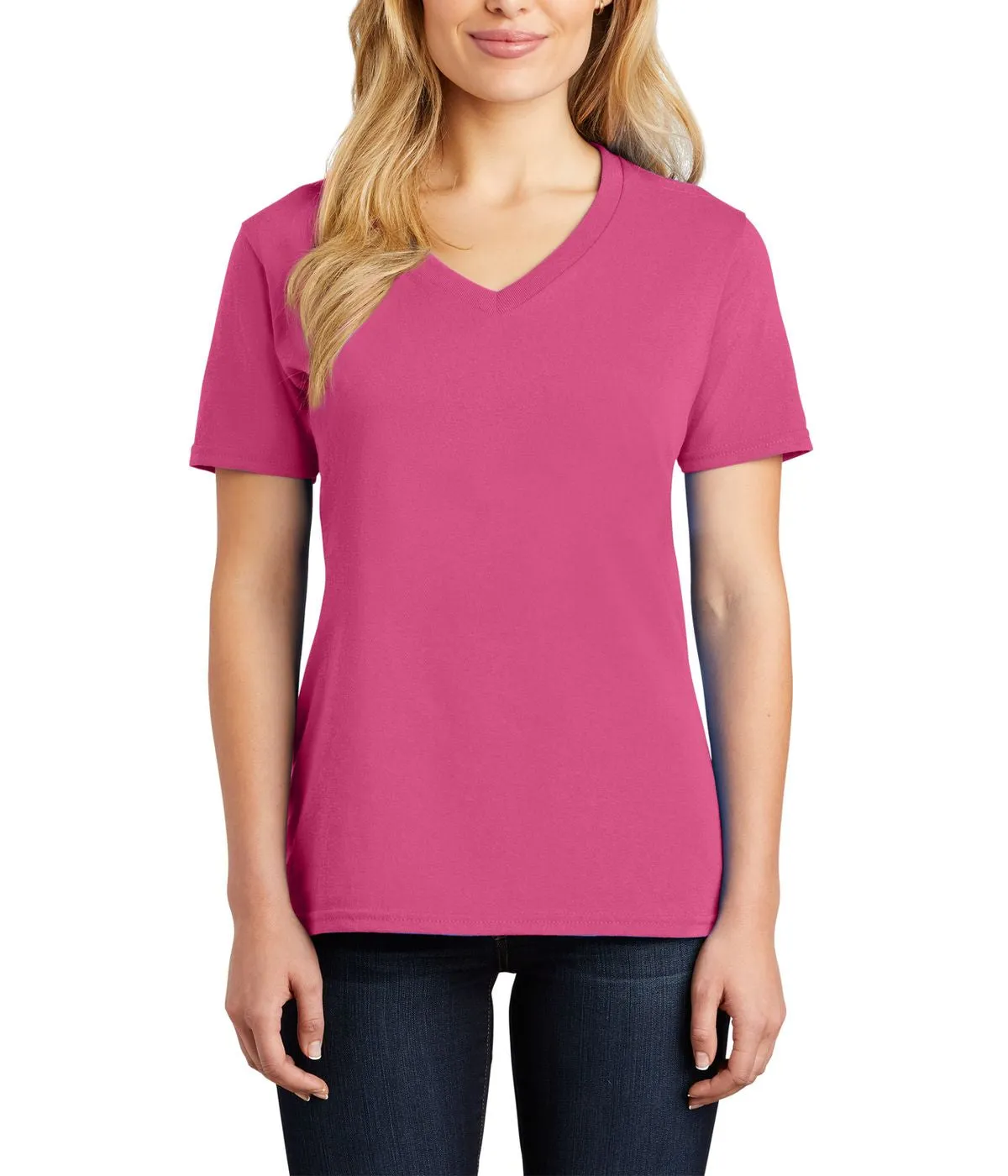 JustBlanks Women's Core Cotton V-Neck Short Sleeve Tee WrinkleResistant Texture