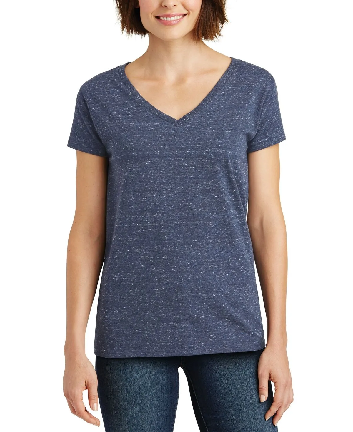 Sleek Waistband Athletic Comfort Wear JustBlanks Women's Relaxed Fit V-Neck Short Sleeve Tee