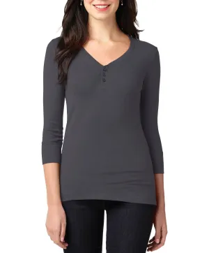 Smooth Neckline Cozy Wardrobe JustBlanks Women's Short Sleeve Button Down Scoop Henley Tee Shirt