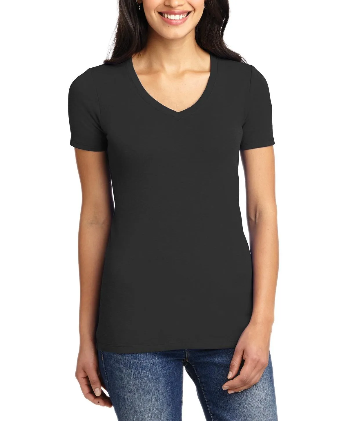 Holiday Outfit Non Restrictive Silhouette JustBlanks Women's Slim Fit Casual V-Neck Jersey Tee Shirt