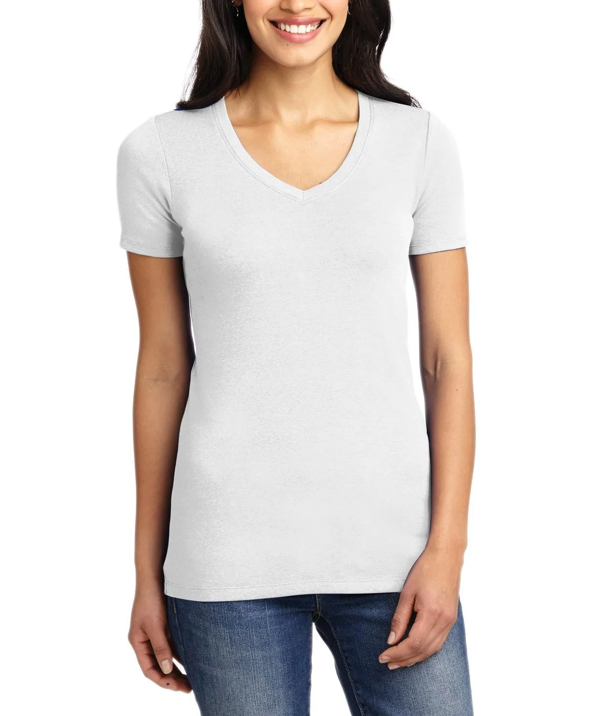 Seam Free Back JustBlanks Women's Slim Fit Casual V-Neck Jersey Tee Shirt
