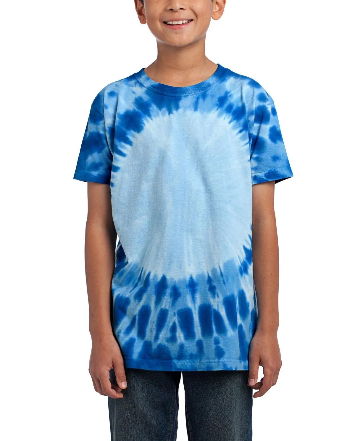 JustBlanks Youth Short Sleeve Tie-Dye T-Shirt - Window Pattern Stretchable Smooth Look