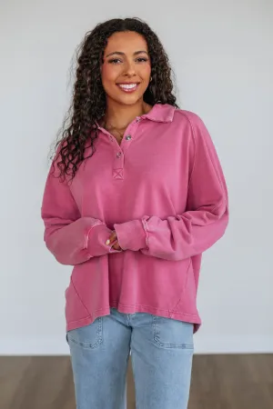 Jyl Washed Pullover - Berry Quality control product embroidery artistry