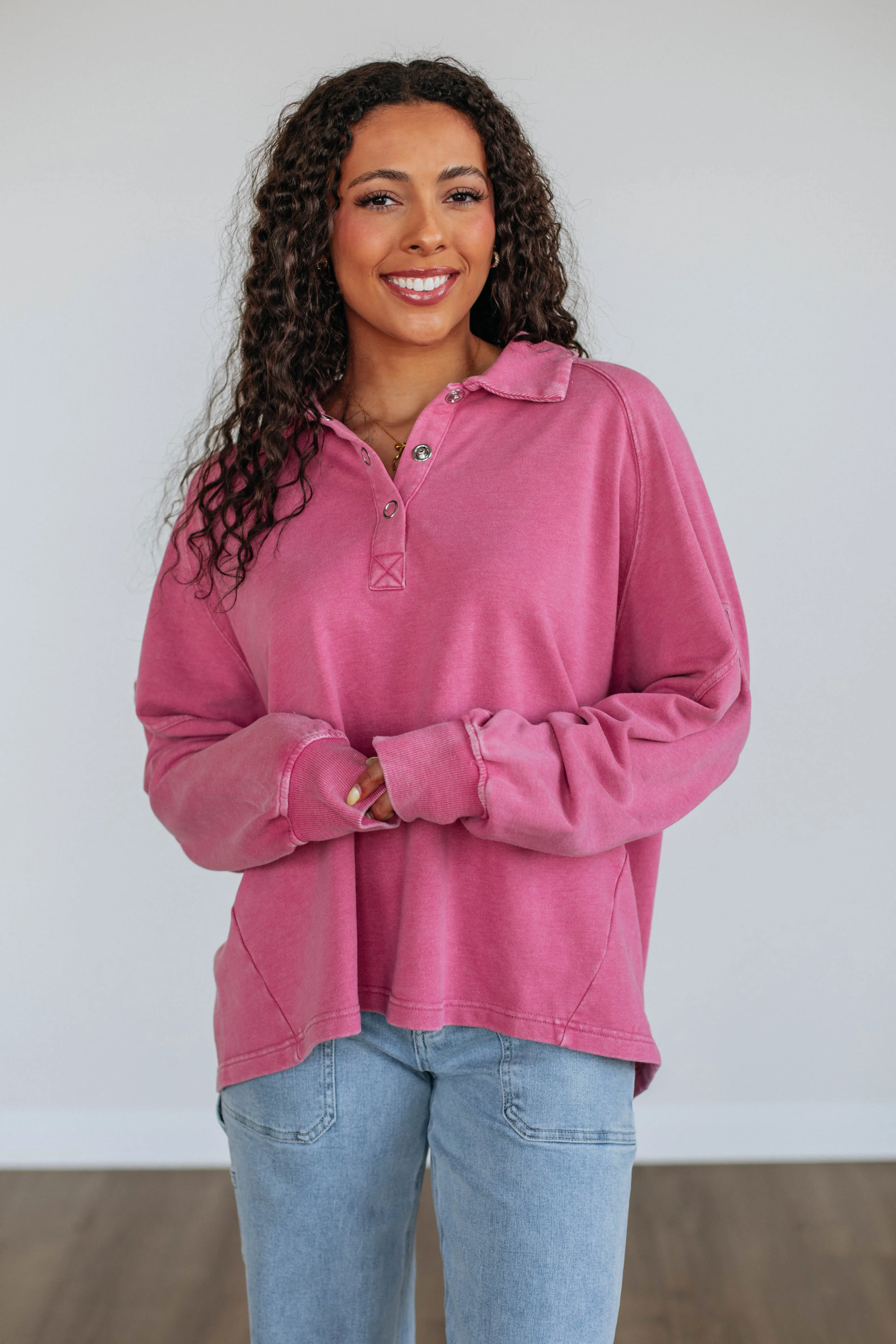 Jyl Washed Pullover - Berry Quality control product embroidery artistry