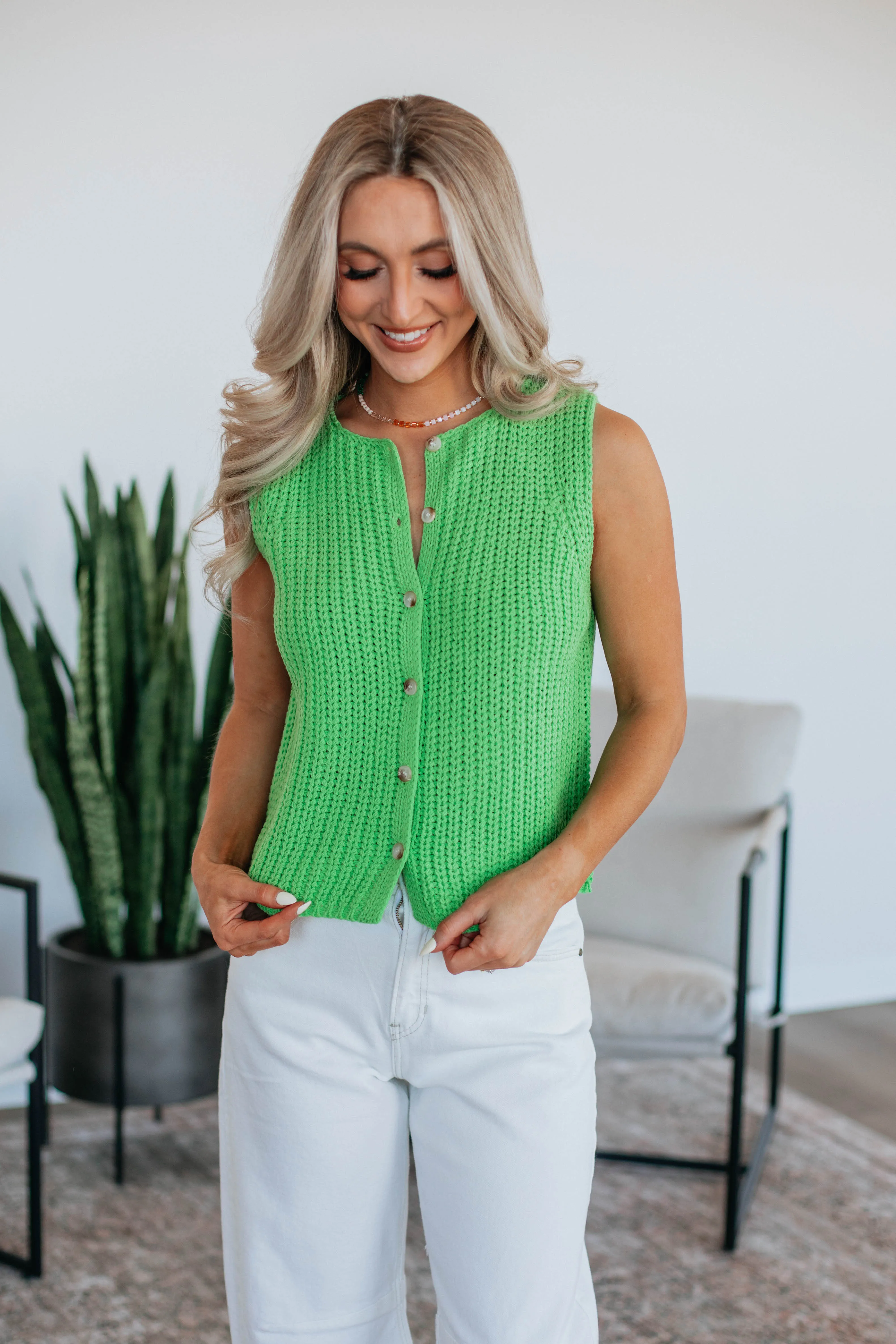 Kasie Knit Top - Lime Cashmere Blend City Warmth