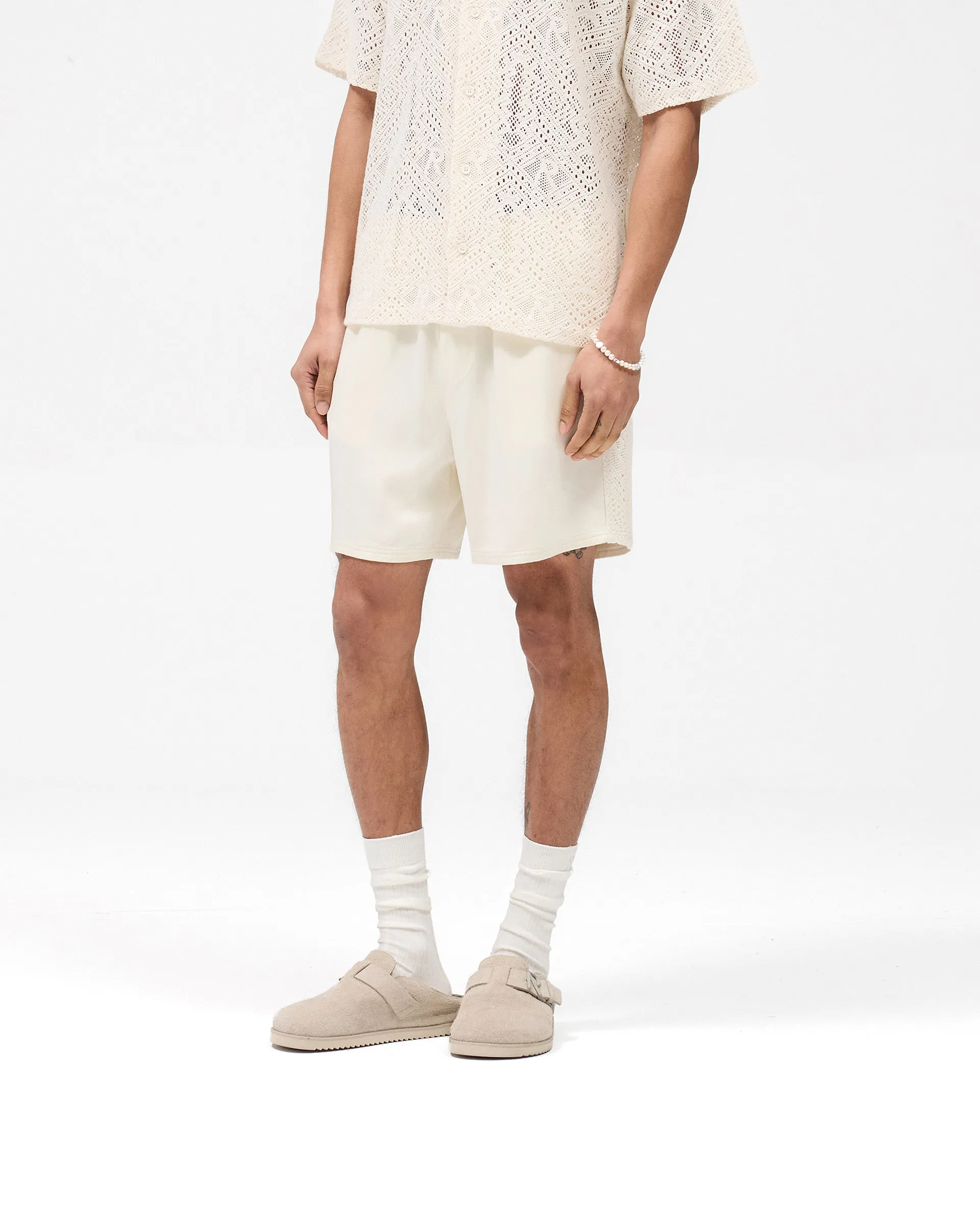 Knitted Panel Short - Antique White Double Layered Knees Casual Flex