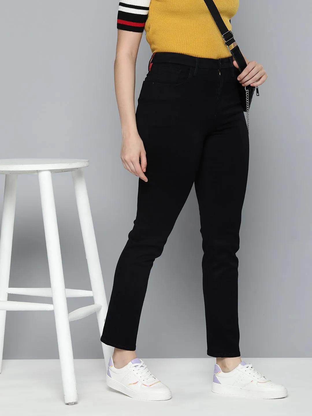 Women's Redloop 724 Black Straight Fit High Rise Jeans Soft Fabric