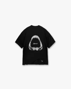 Shark Jaws T-Shirt - Off Black Comfy Base Relaxed Style
