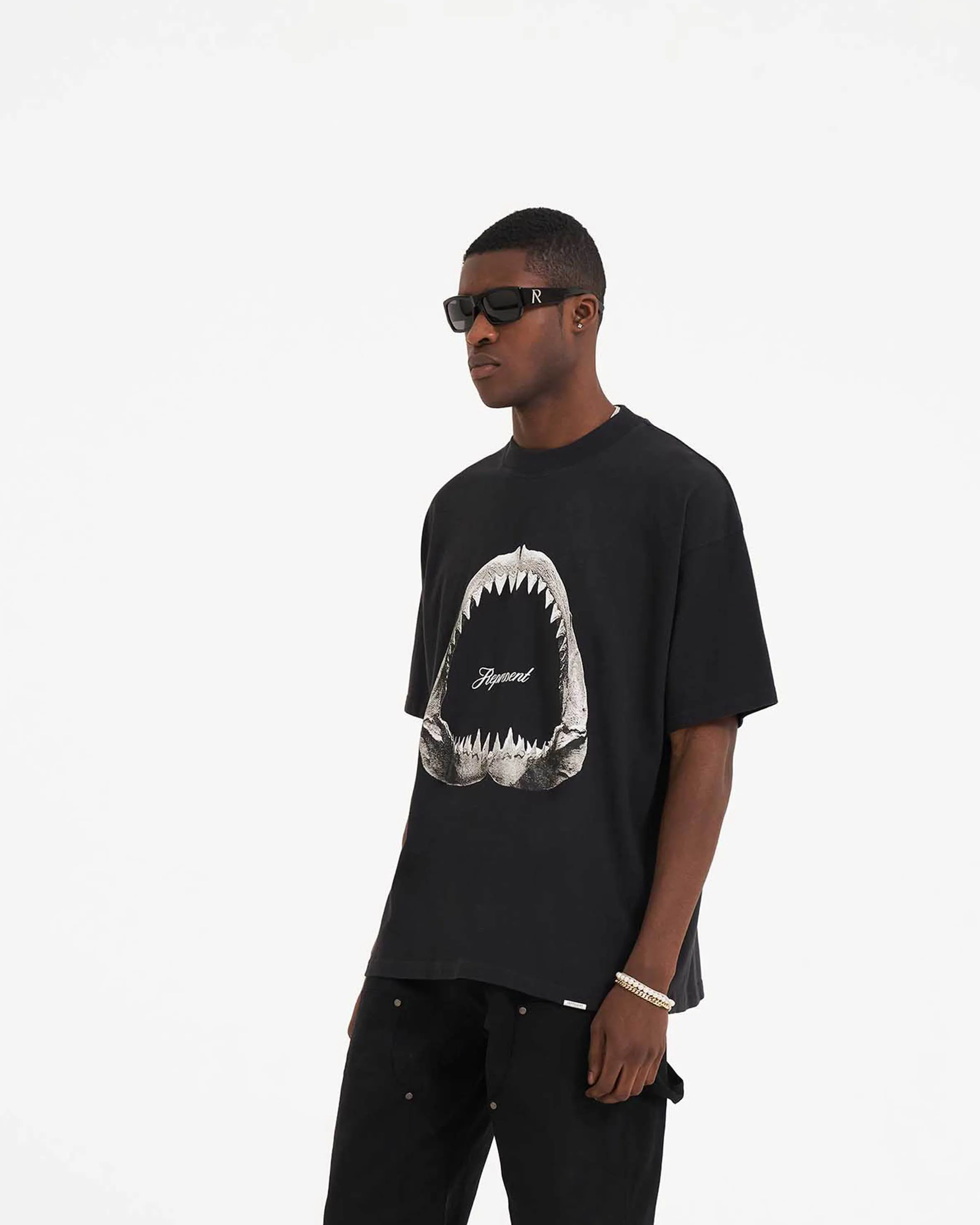Shark Jaws T-Shirt - Off Black Chilly Comfort Natural Fiber Blend