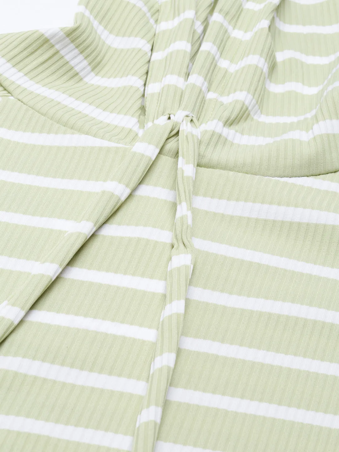 Water resistant coating Gym Wear Women's Olive Striped Hooded Crop Sweatshirt