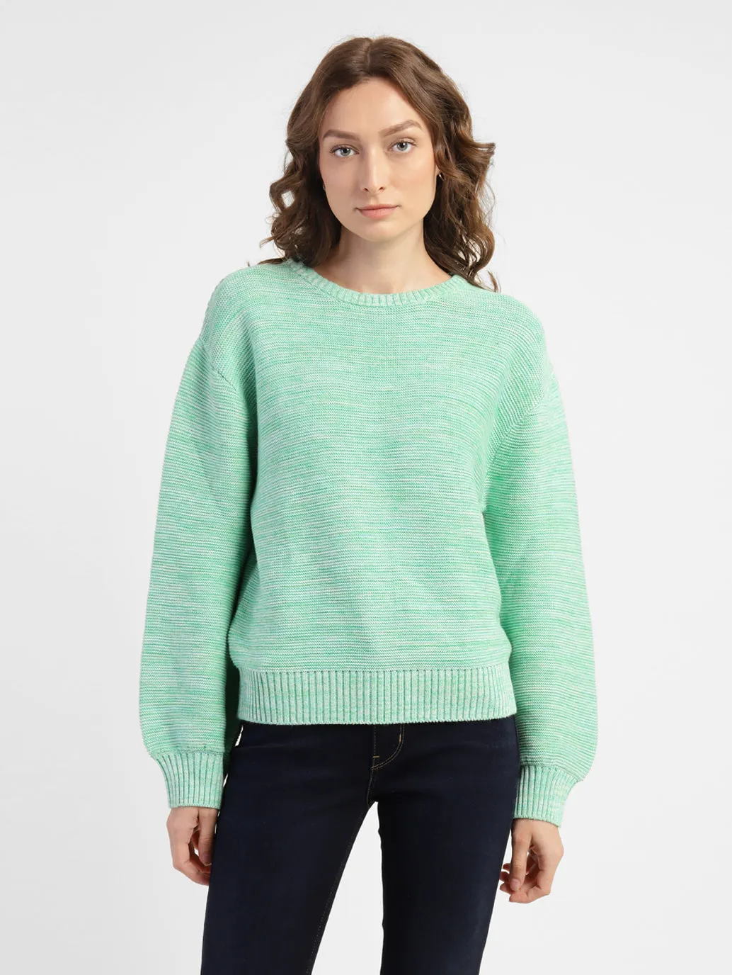 Women's Self Design Round Neck Sweater ribbed texture