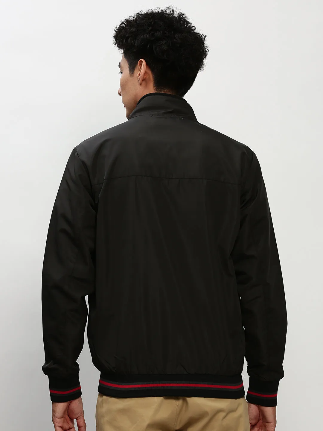 Men's Black Solid Casual Bomber Jackets Outdoor Adventure