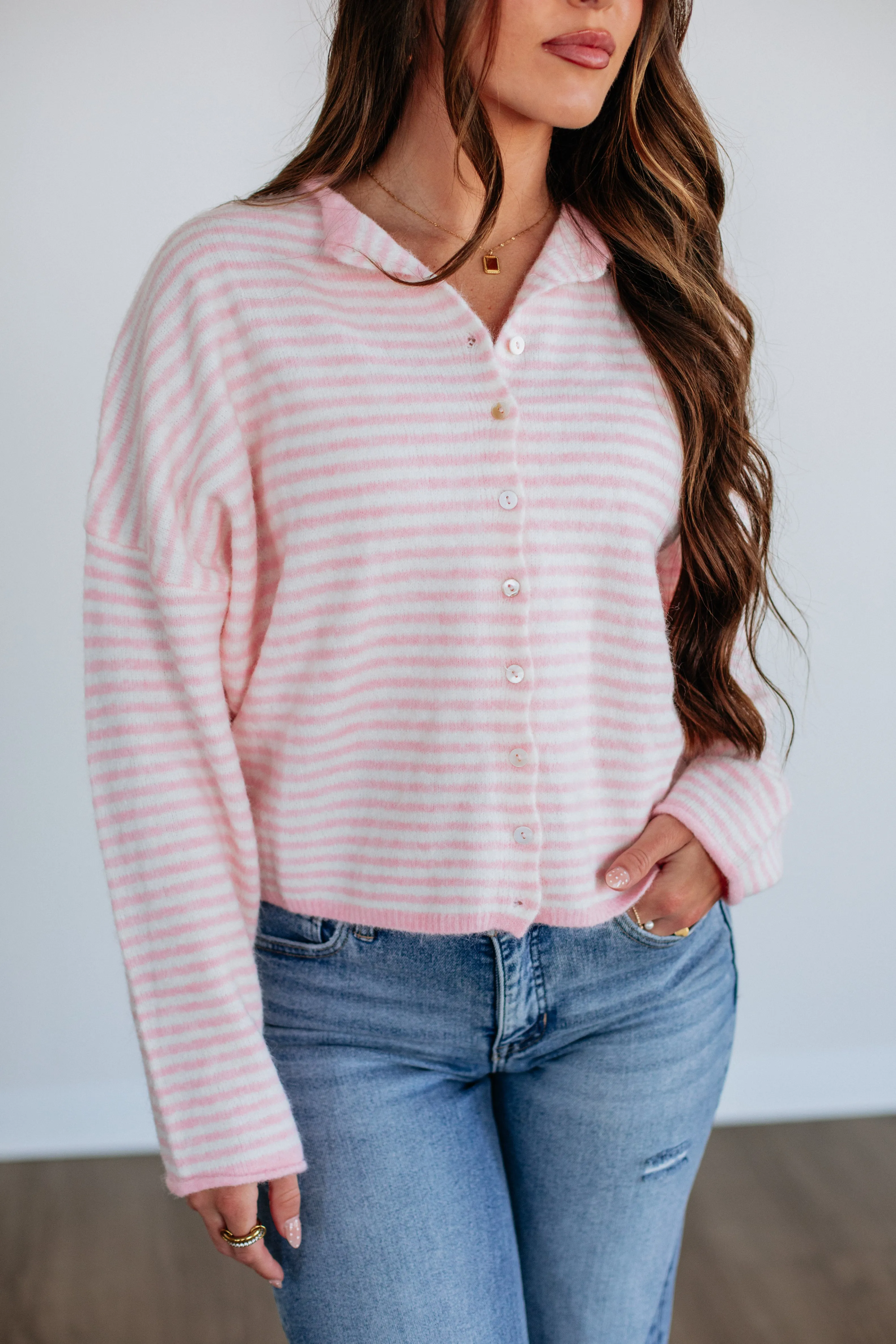Zoelle Striped Cardigan - Baby Pink Mix Fall Ready