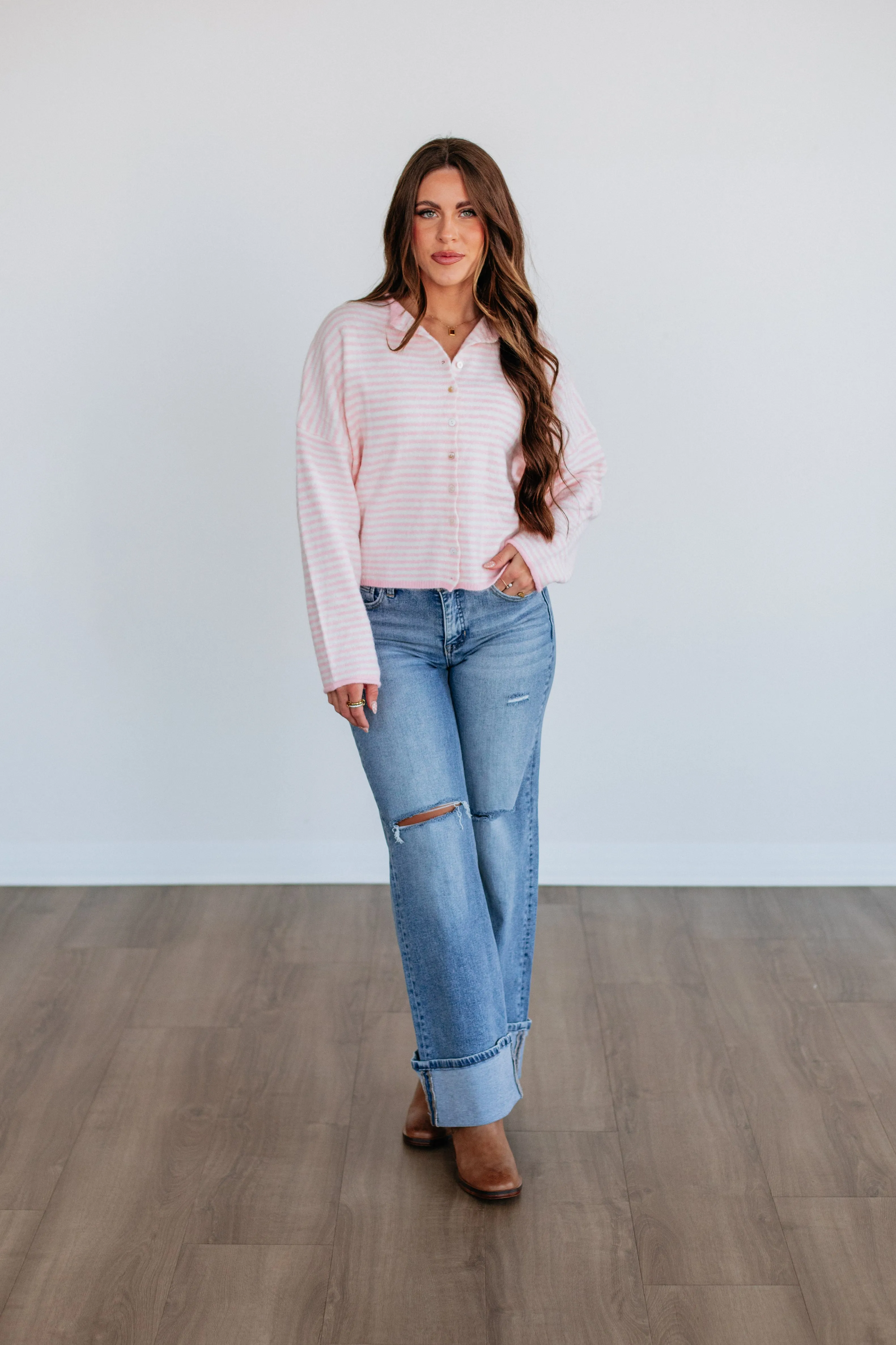 Zoelle Striped Cardigan - Baby Pink Mix Travel Essential Odor Resistant