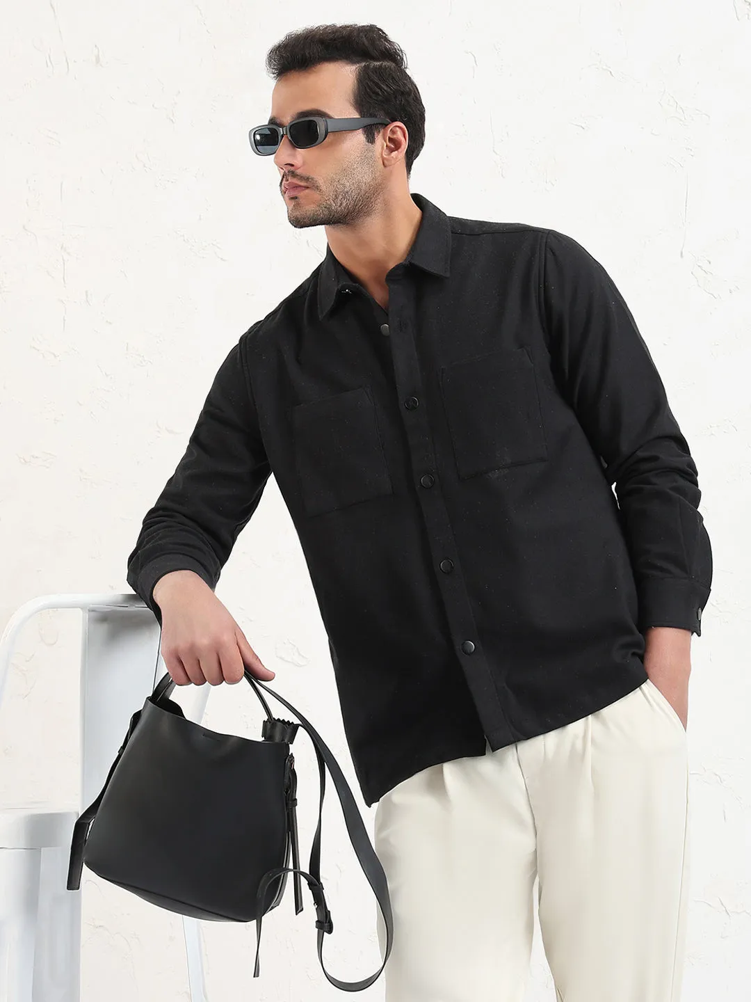 Men's Black Relaxed Fit Shacket Tight fit sexiness Regular fit normality