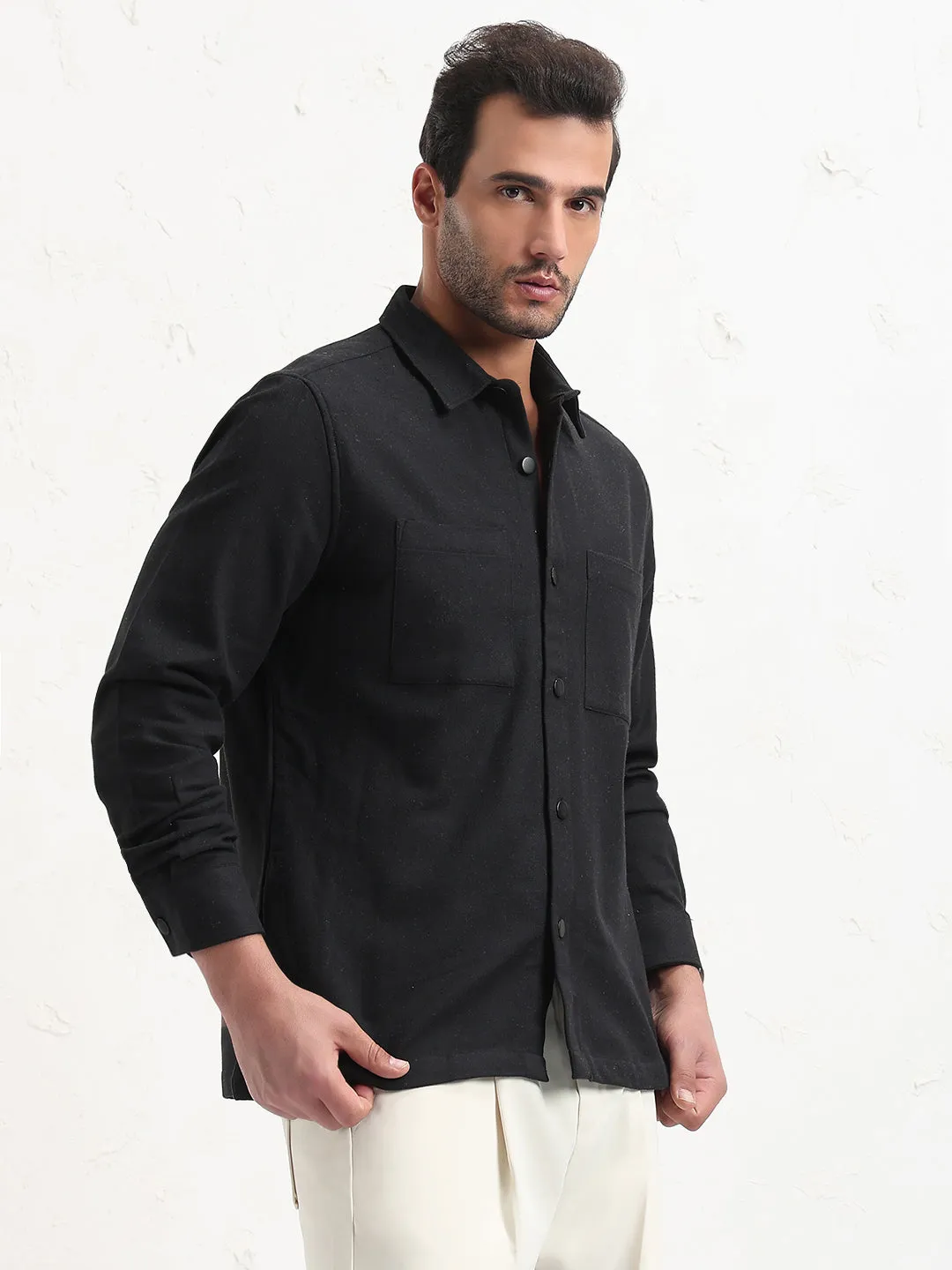 Men's Black Relaxed Fit Shacket Low Environmental Impact Comfy Wear Fit