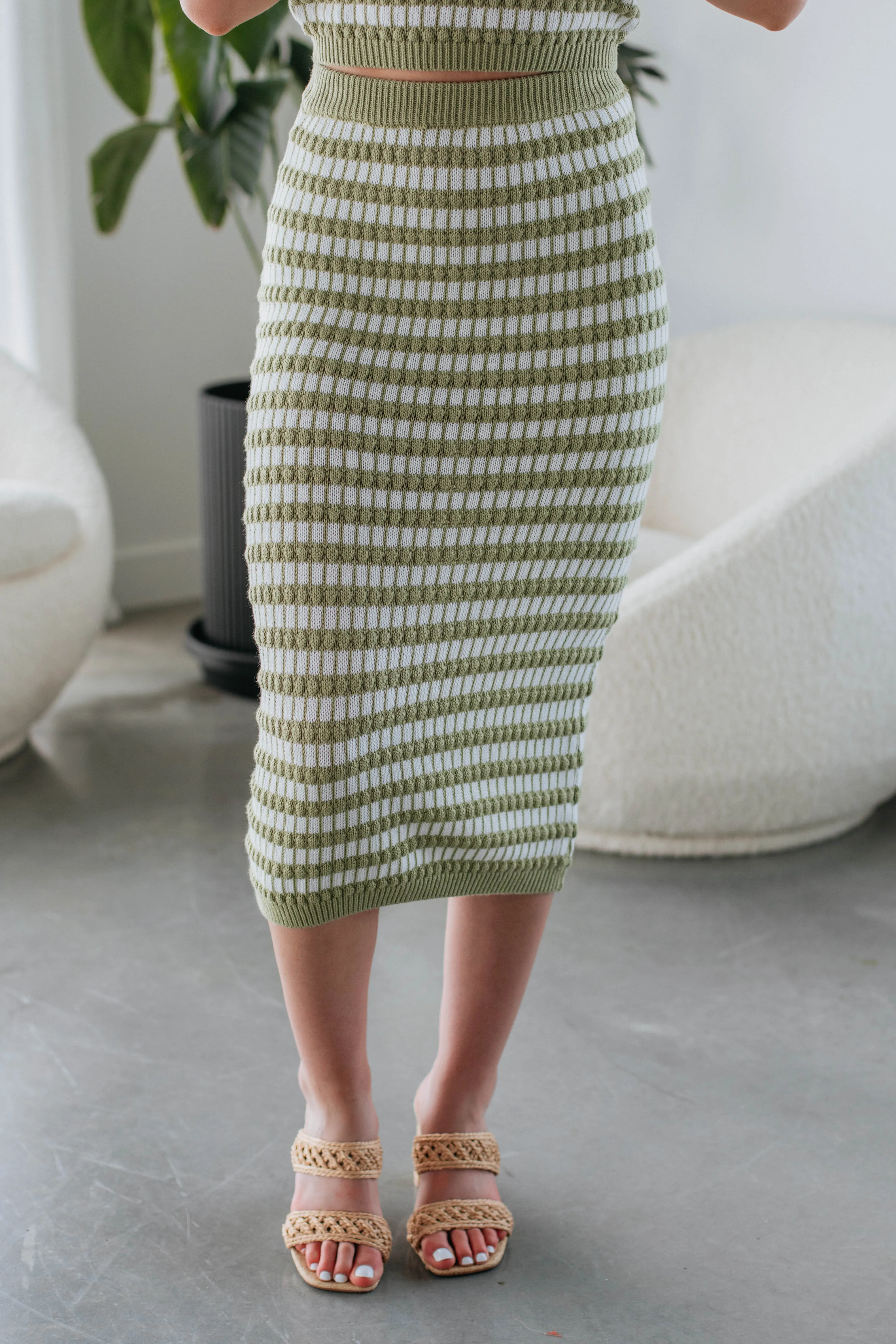 YarnDyed Stripes Street Comfort Lexia Knit Midi Skirt