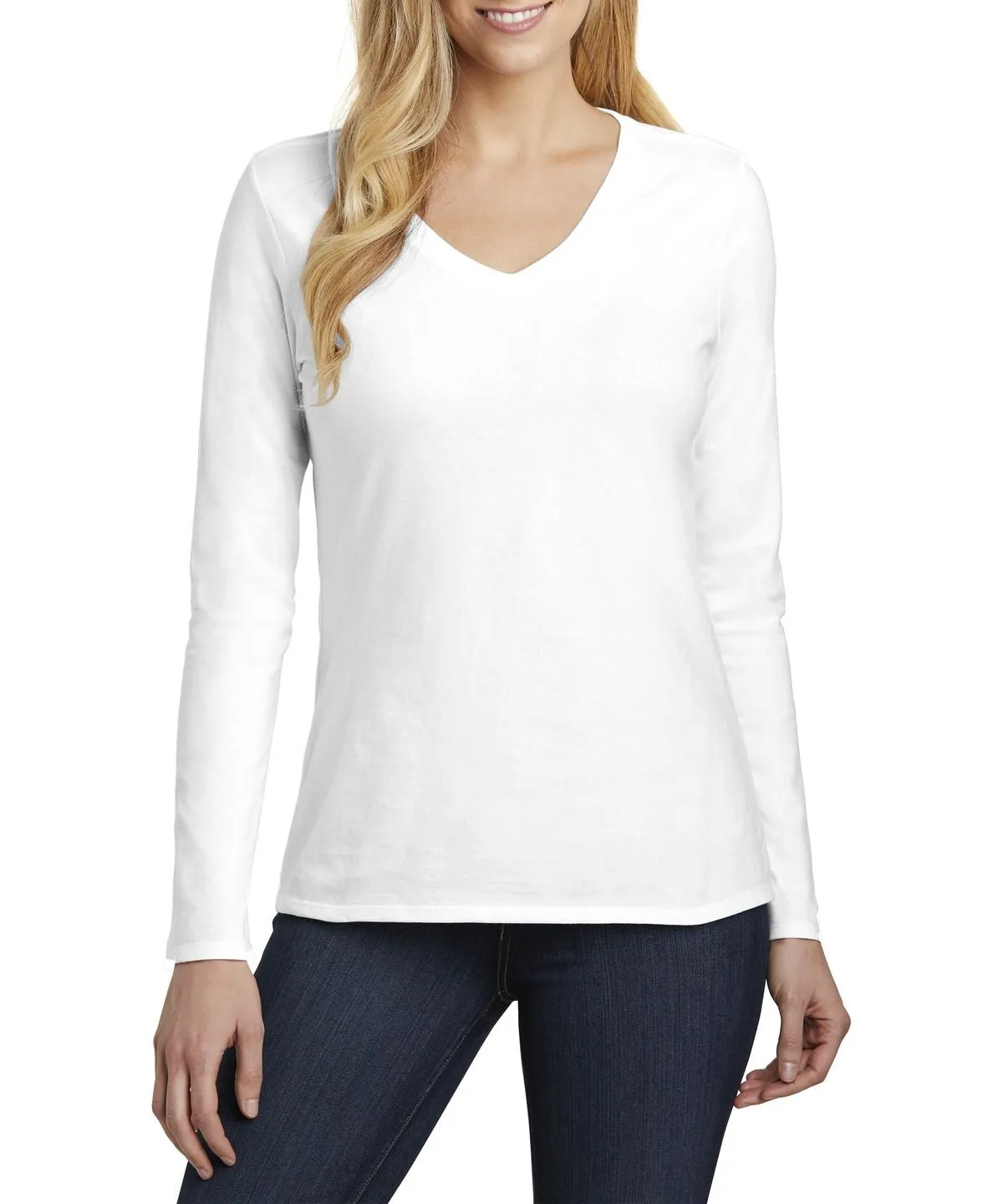 JustBlanks Women's Long Sleeve V-Neck Cotton T-Shirt Easy Look