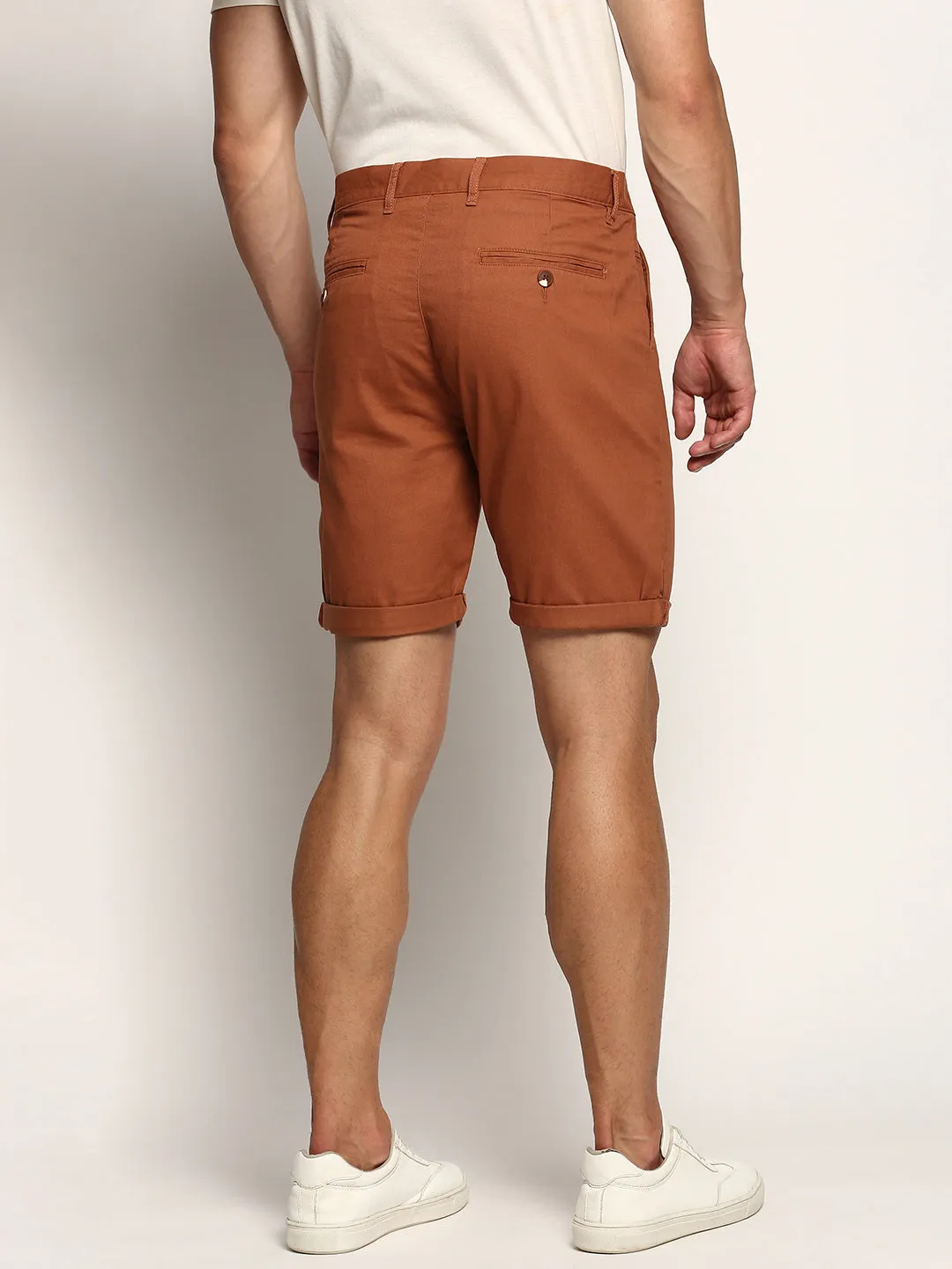 Men's Brown Mid Rise Cotton Shorts date night look
