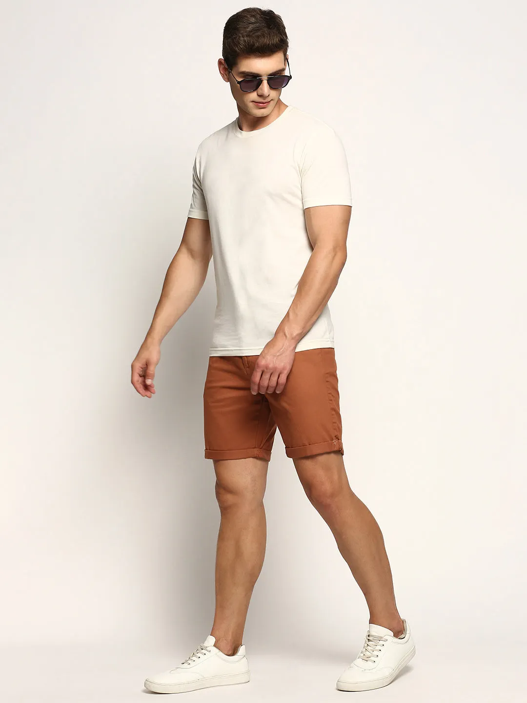 Men's Brown Mid Rise Cotton Shorts Chill Ready Quick Fit Design