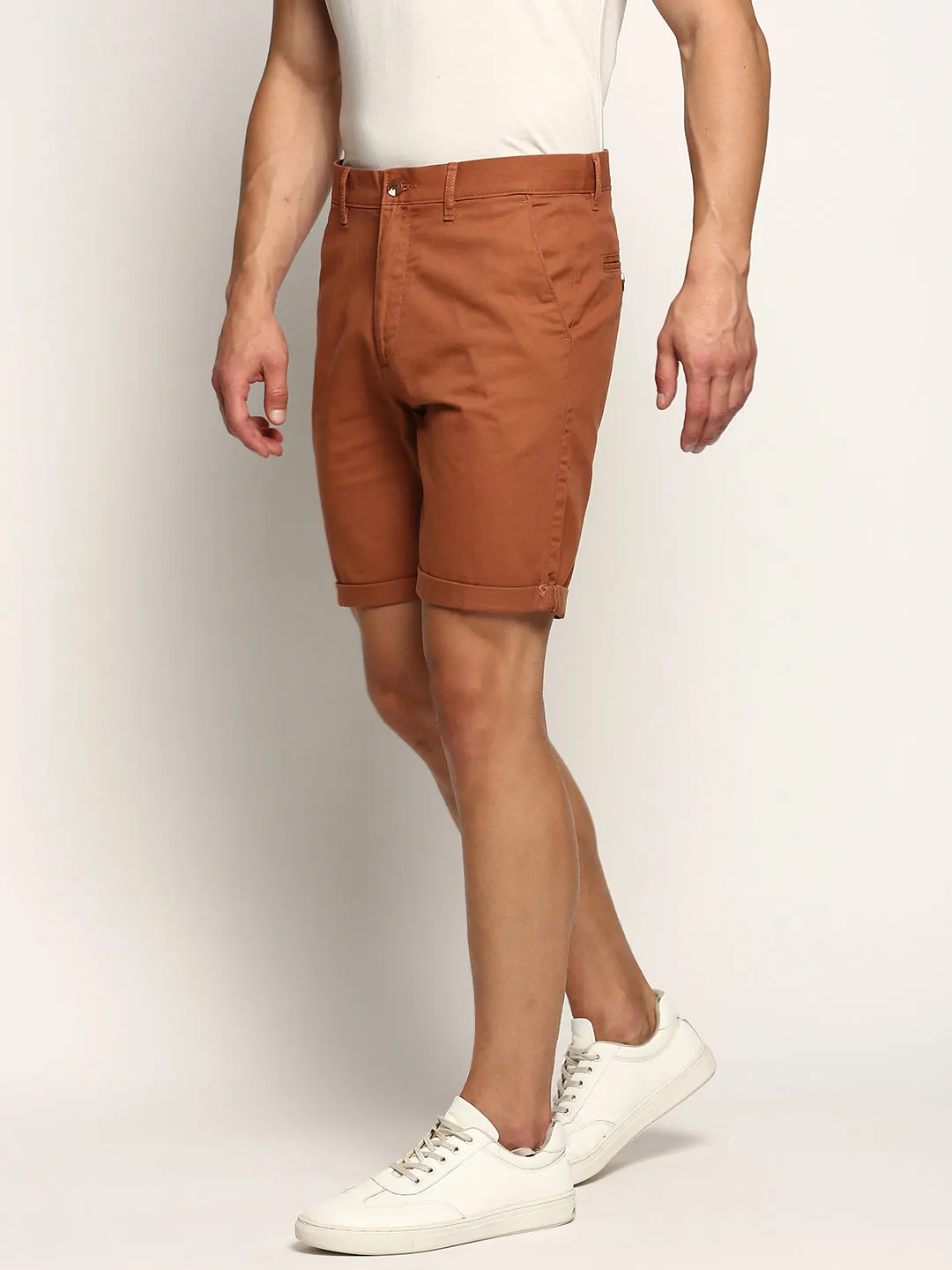 Men's Brown Mid Rise Cotton Shorts Easy Breezy Anti Static Technology