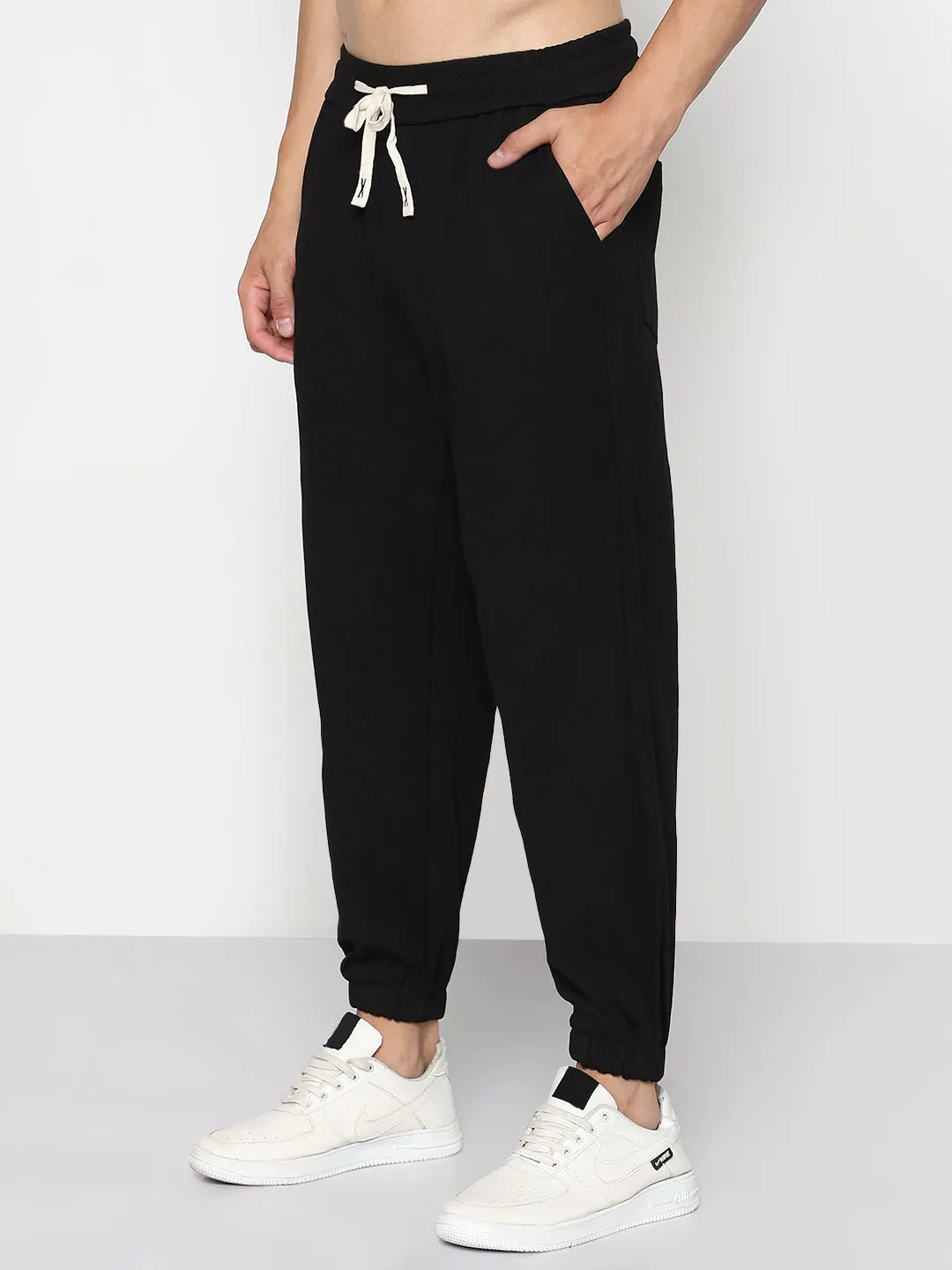 Men's Black Relaxed Fit Joggers Easy Movement SoftCottonBlend
