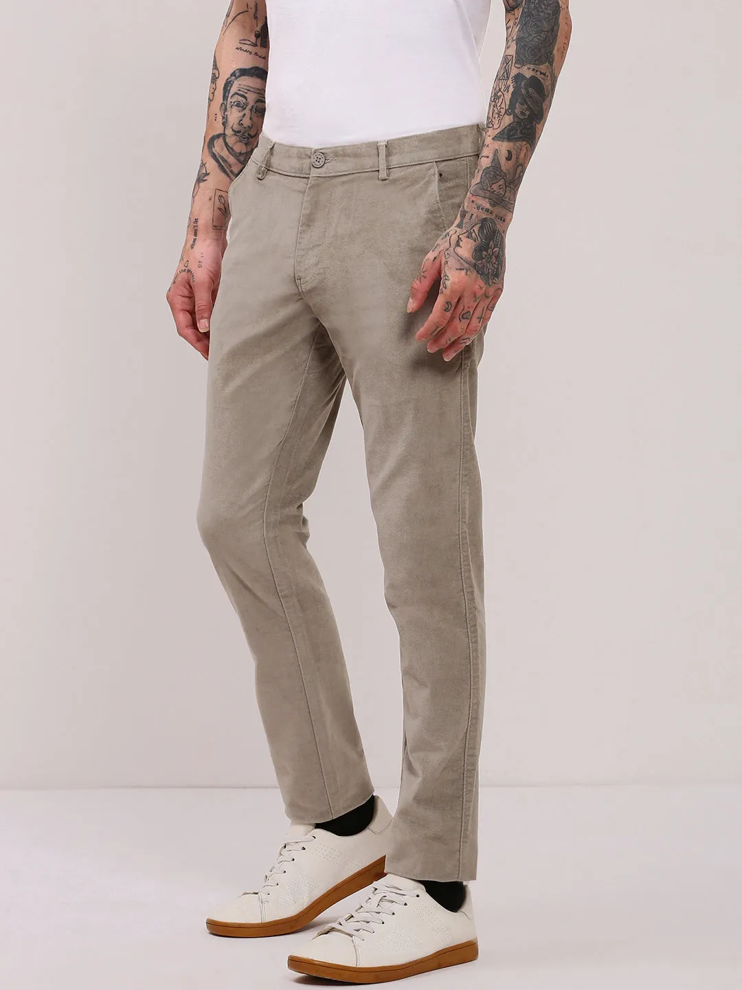 Men's Grey Comfort Slim Fit Cotton Trousers Minimal Cut Anti Static Lining