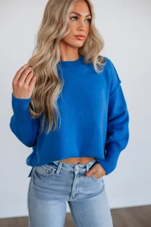 Elastic Edging Odelia Oversized Sweater - Royal Blue