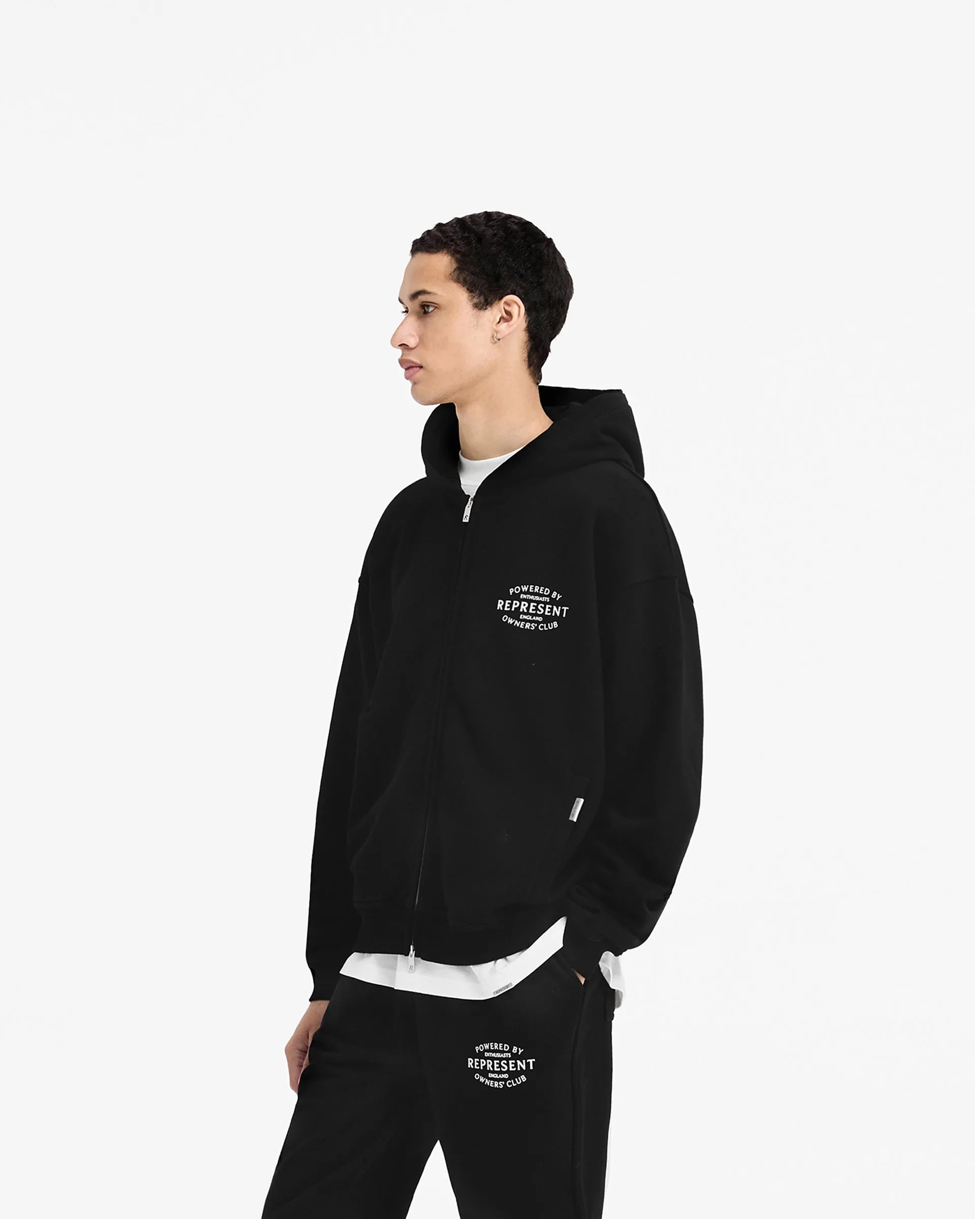 Represent Owners Club Stamp Zip Up Hoodie - Jet Black Warm Outfit City Staple