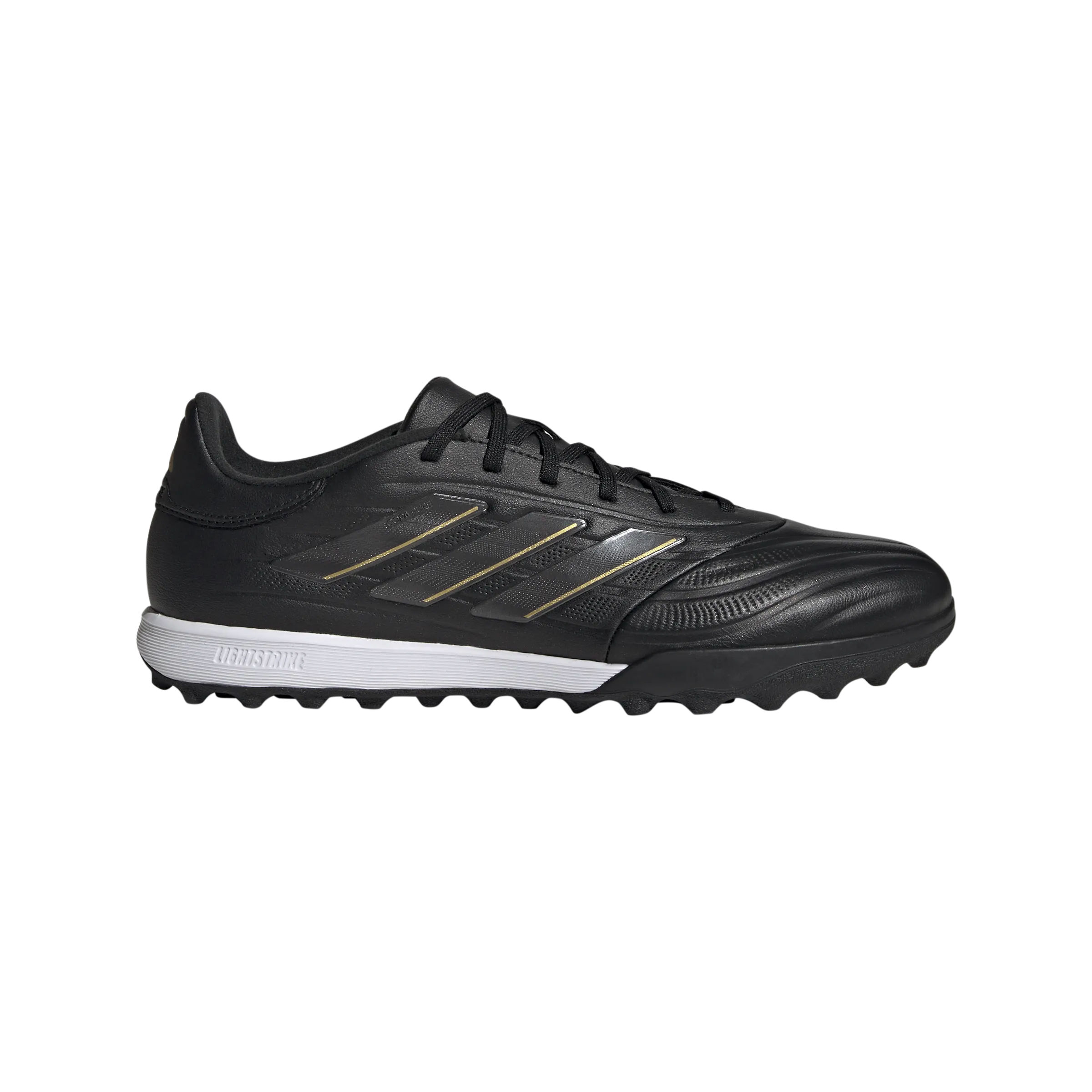 Non Chafing Collar Edge adidas Copa Pure 2 League Artificial Turf Soccer Shoes | Core Black-Carbon-Gold Metallic | Men's