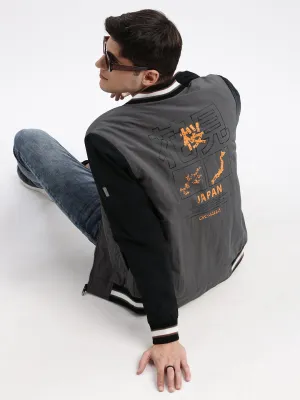 Men's Colourblocked Mandarin Collar Grey Bomber Jacket LowProfile Design