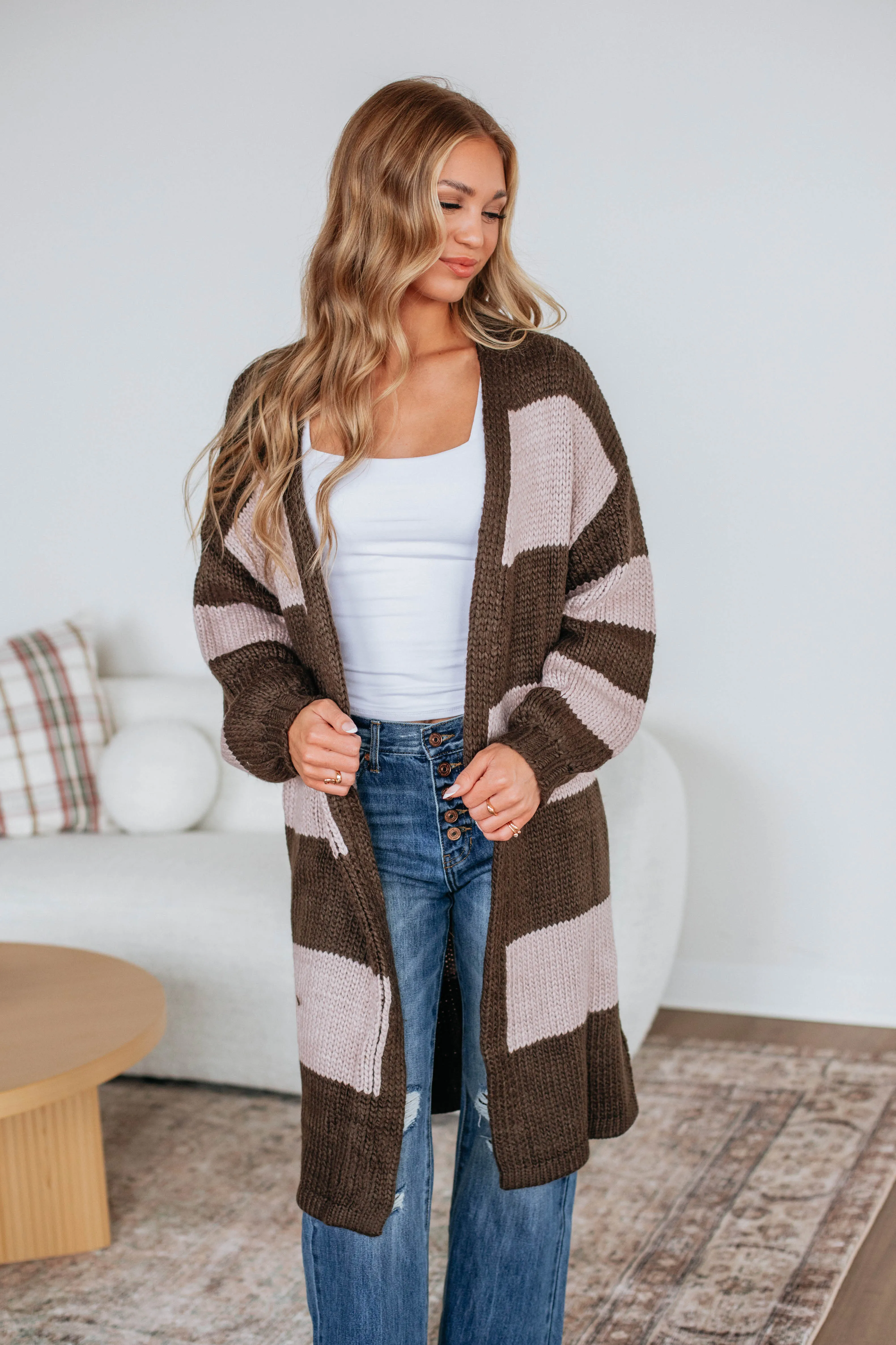 Shada Striped Cardigan Thermal Insulation Thermochromic Fiber Applications