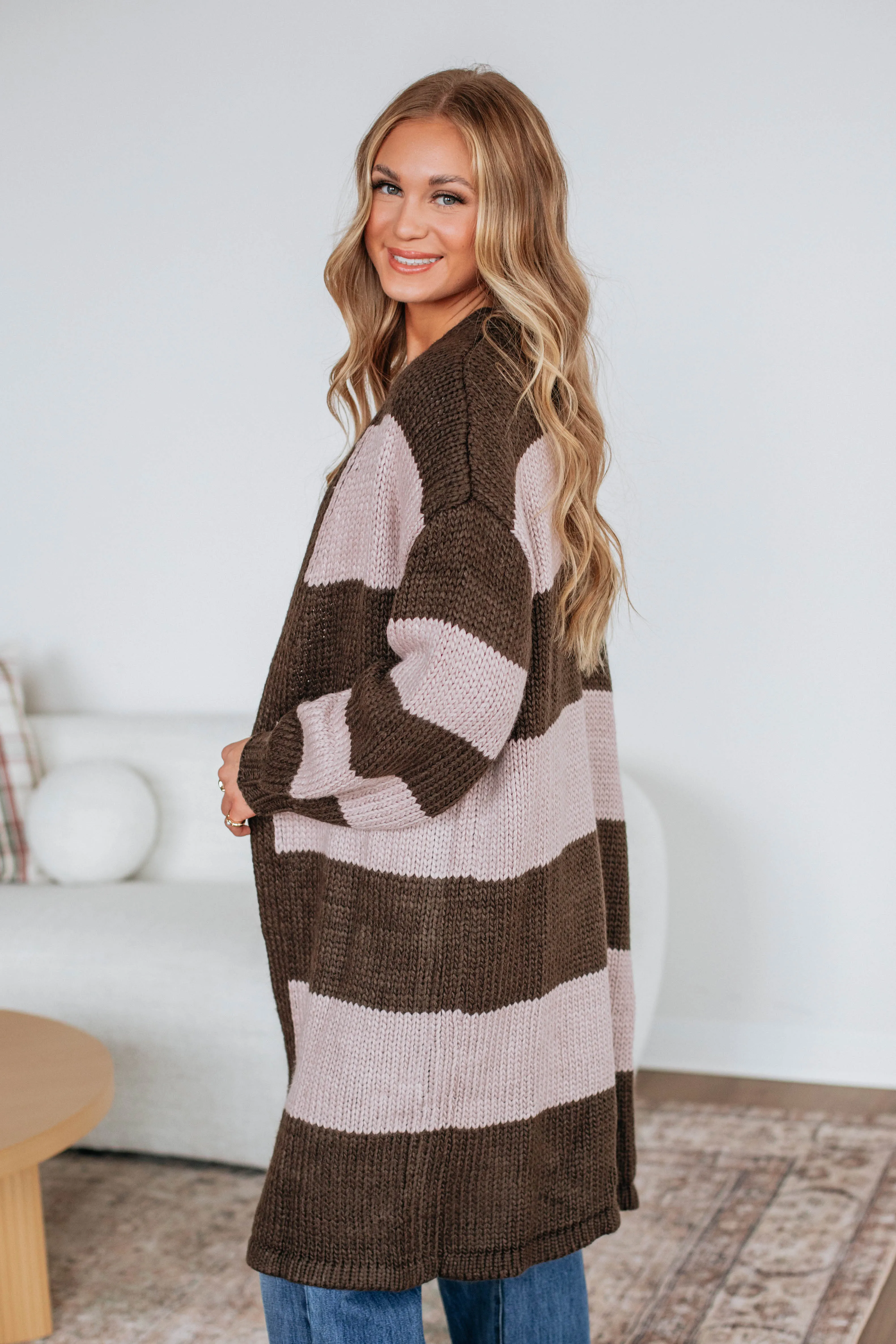 Shada Striped Cardigan Warm Fabric Shrinkage Control Treatment