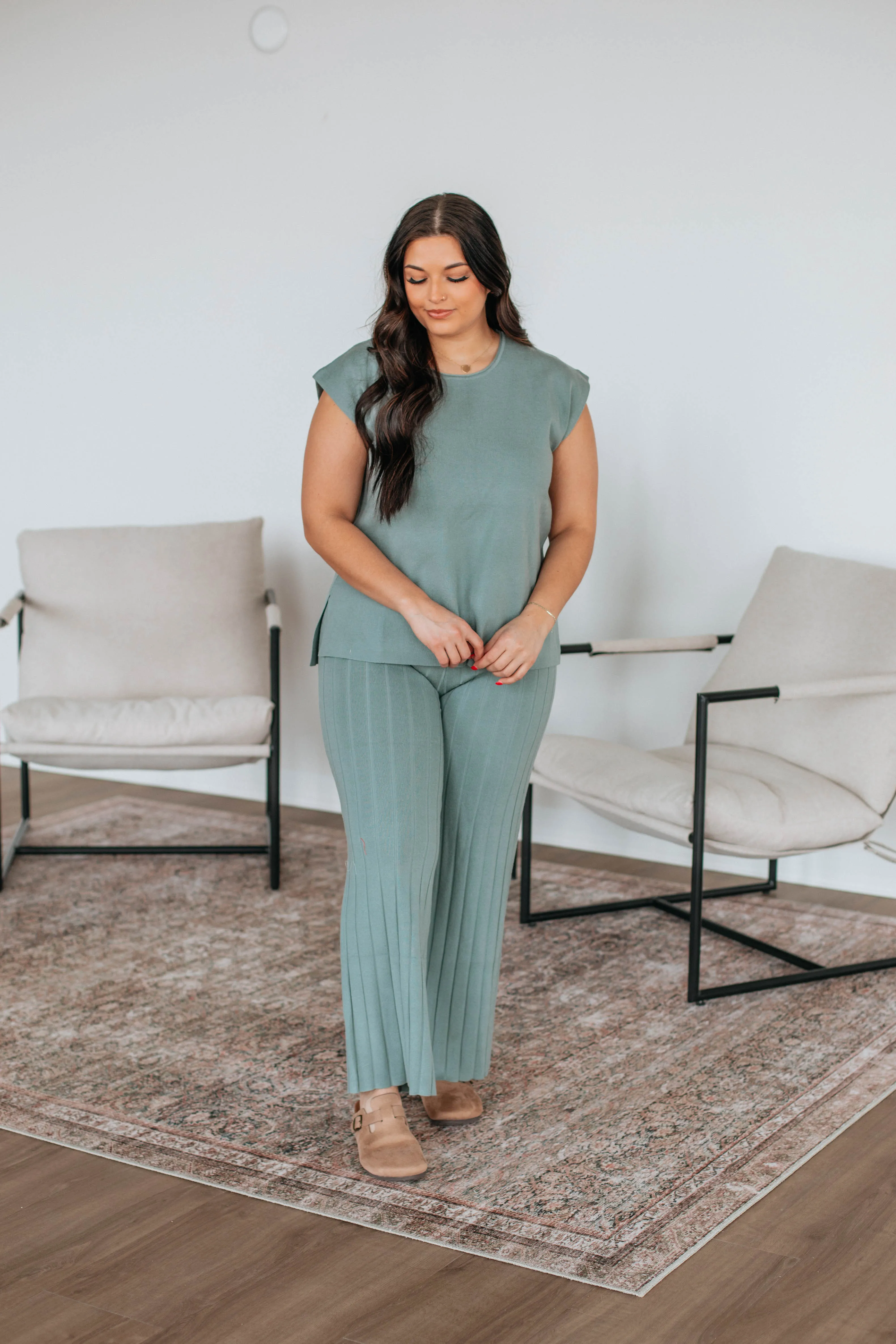 Non Restrictive Louella Two-Piece Sweater Set - Sage