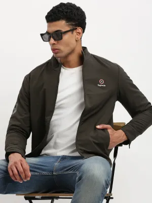 NoiseFreeMaterial Cool Climate Men's Long Sleeves Mock Collar Olive Solid Casual Bomber Jacket