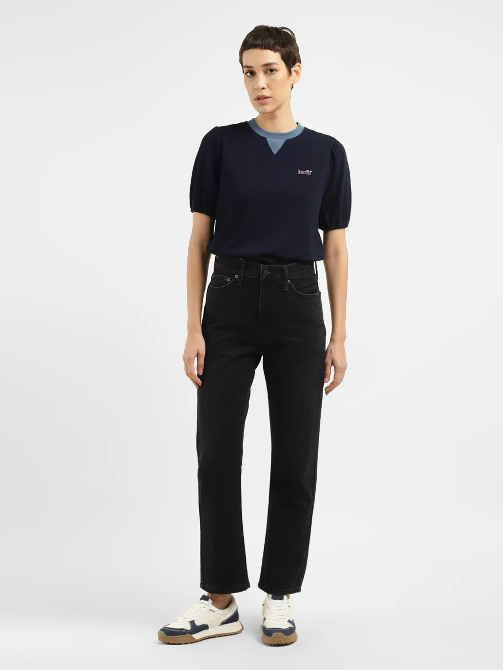 Women's Black Wedgie Straight Fit High Rise Jeans Tailored Appearance Anywhere Fit