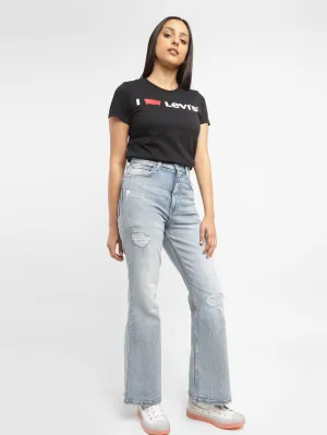 Women's 70s Blue Flared Fit High Rise Jeans Casual Friday Durable Athlete Fit Street Vibe